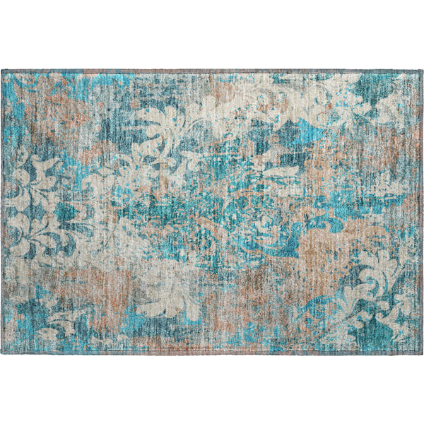 Split Machine Washable Transitional Teal Rug 1'8" x 2'6"