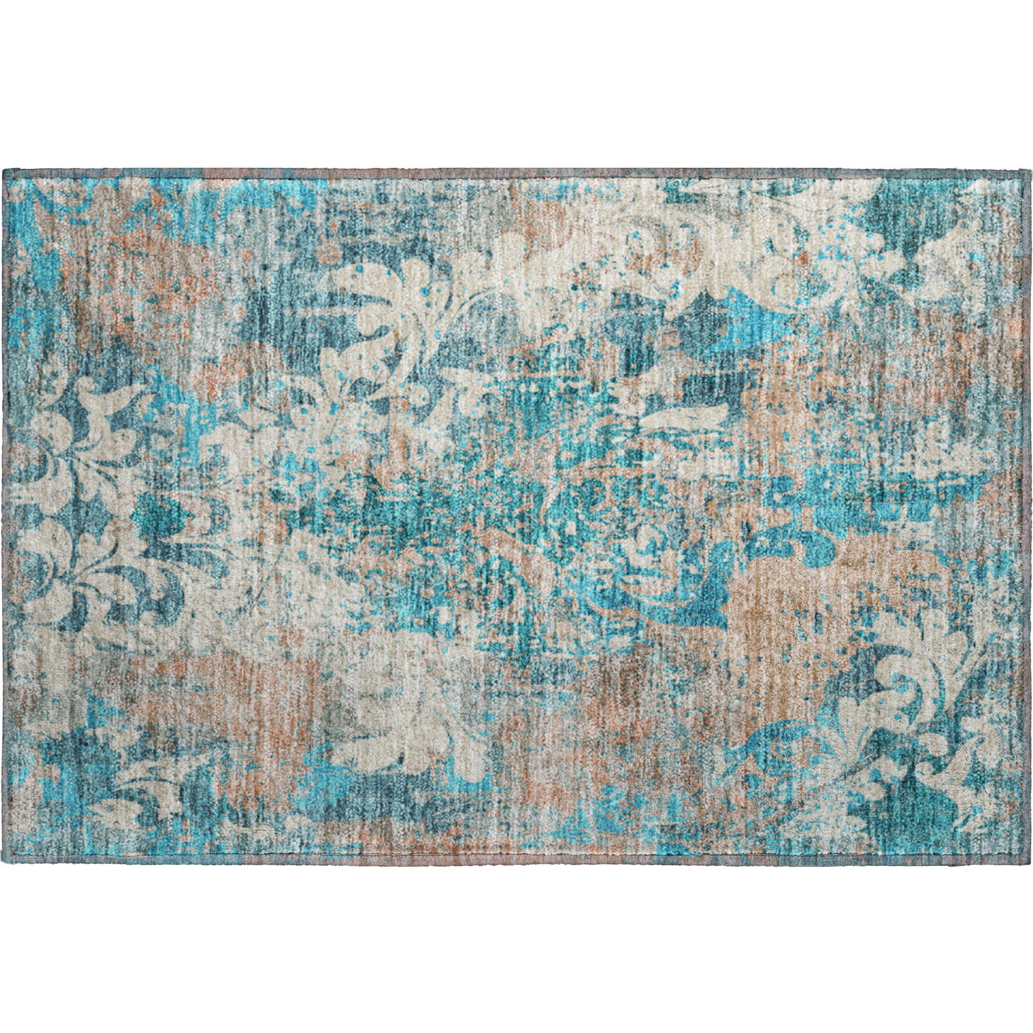 Split Machine Washable Transitional Teal Rug 1'8" x 2'6" #shape_Rectangle