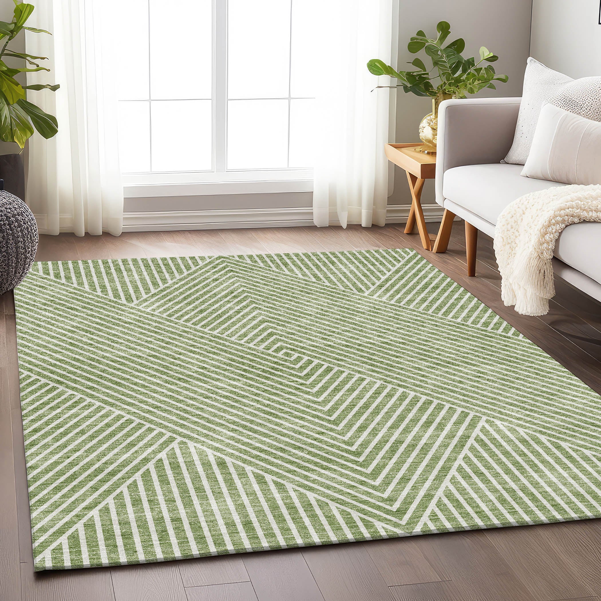 Bern Machine Washable Transitional Aloe Green Rug 2'6" x 3'10" #shape_Rectangle