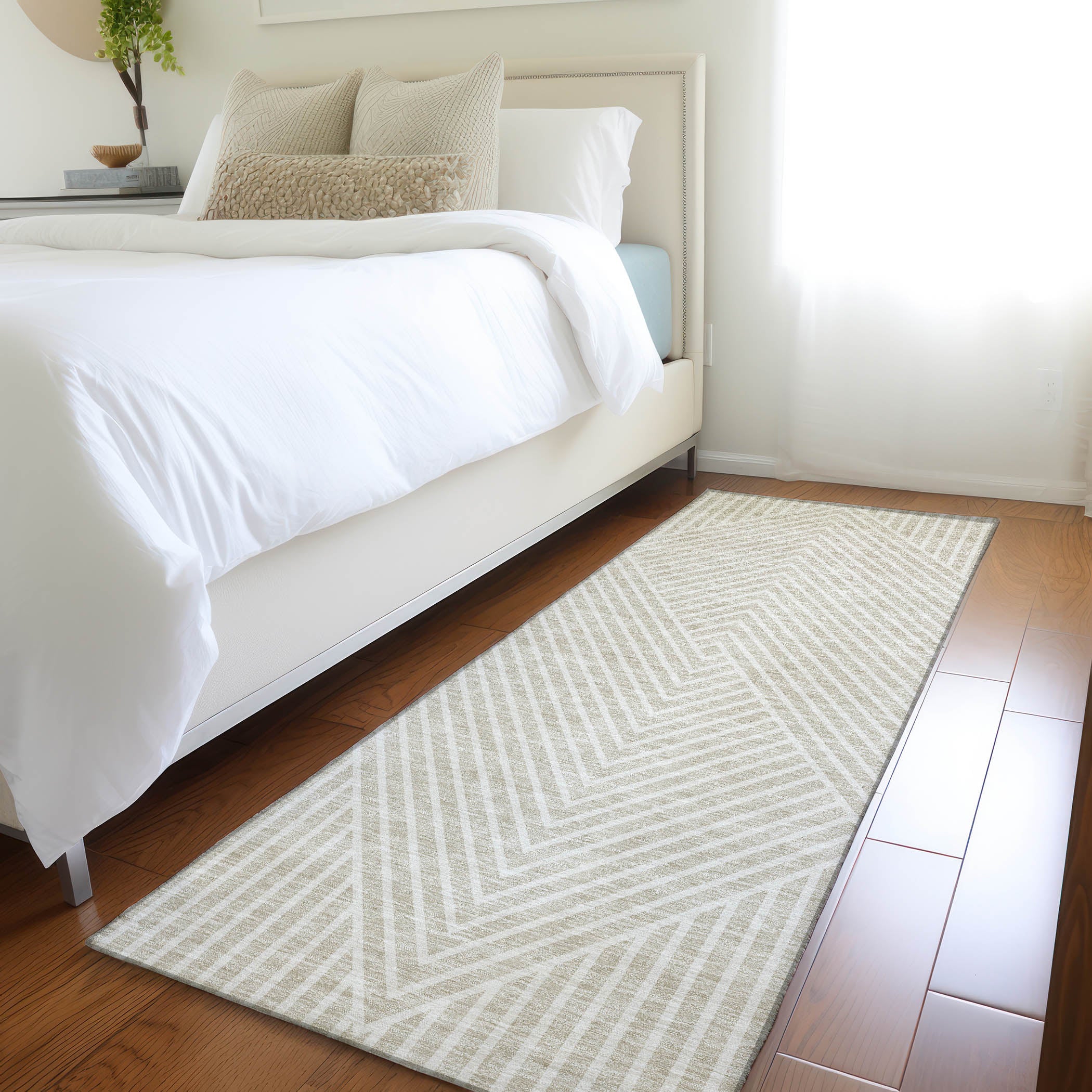 Bern Machine Washable Transitional Beige Brown Rug 2'3" x 7'6" #shape_Runner
