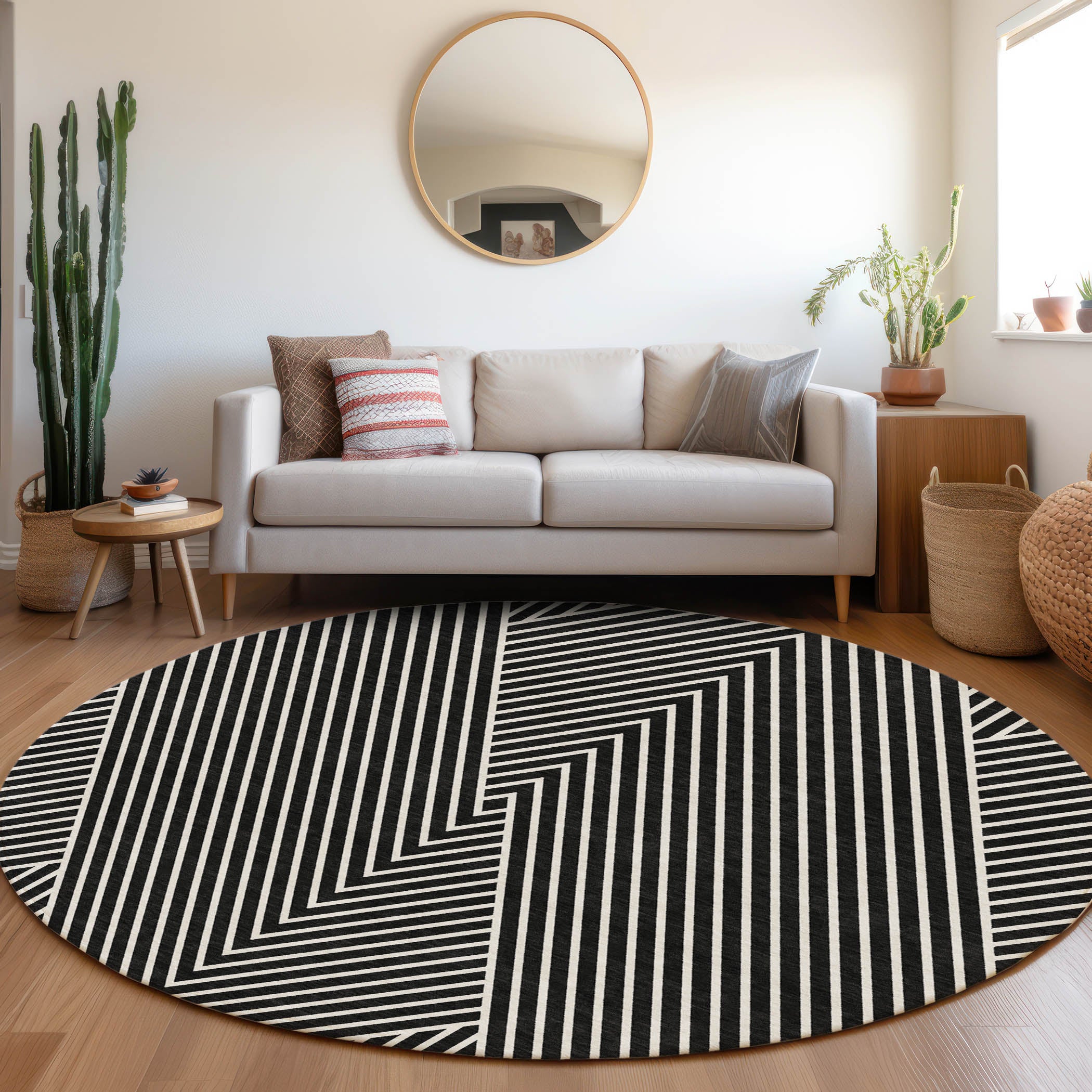 Bern Machine Washable Transitional Black Rug 8' x 8' #shape_Round