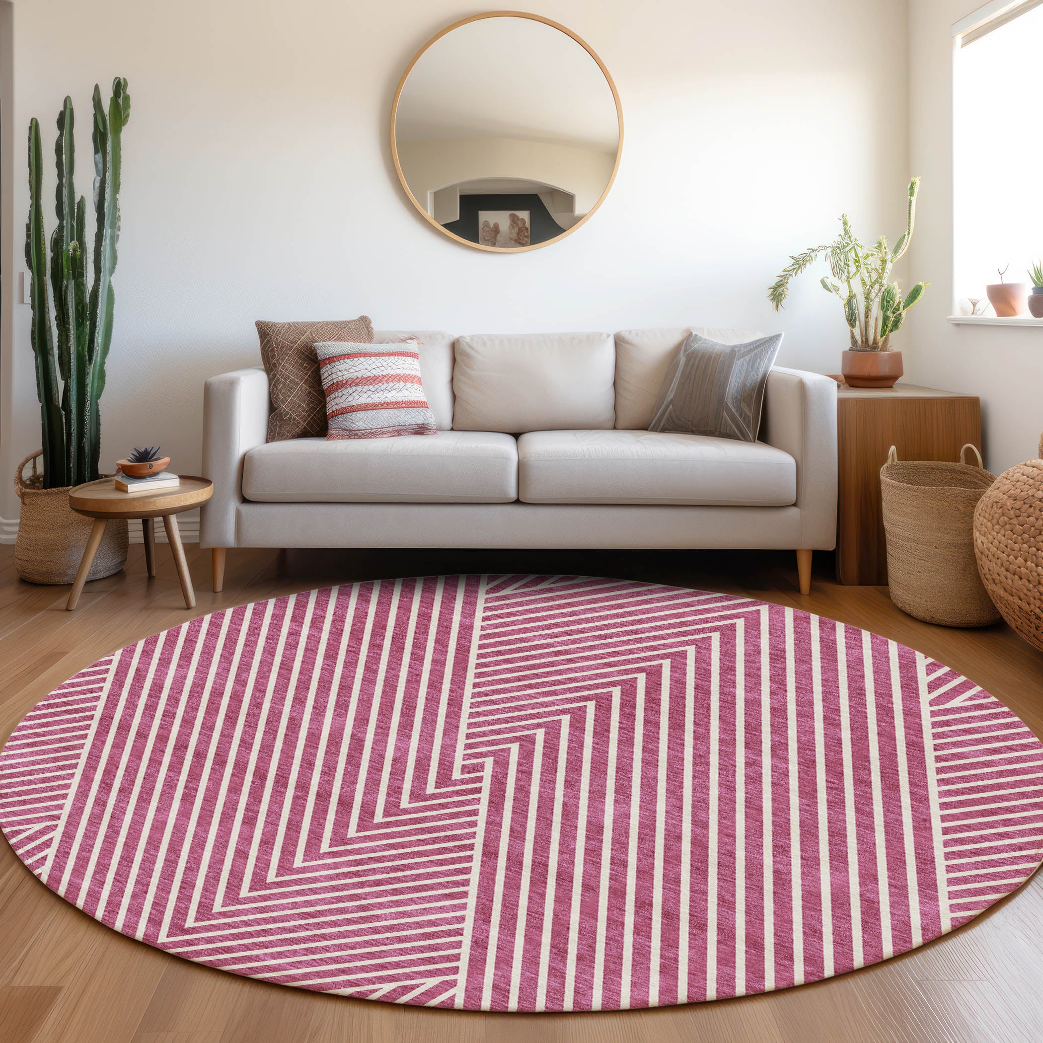 Bern Machine Washable Transitional Blush Pink Rug 8' x 8' #shape_Round