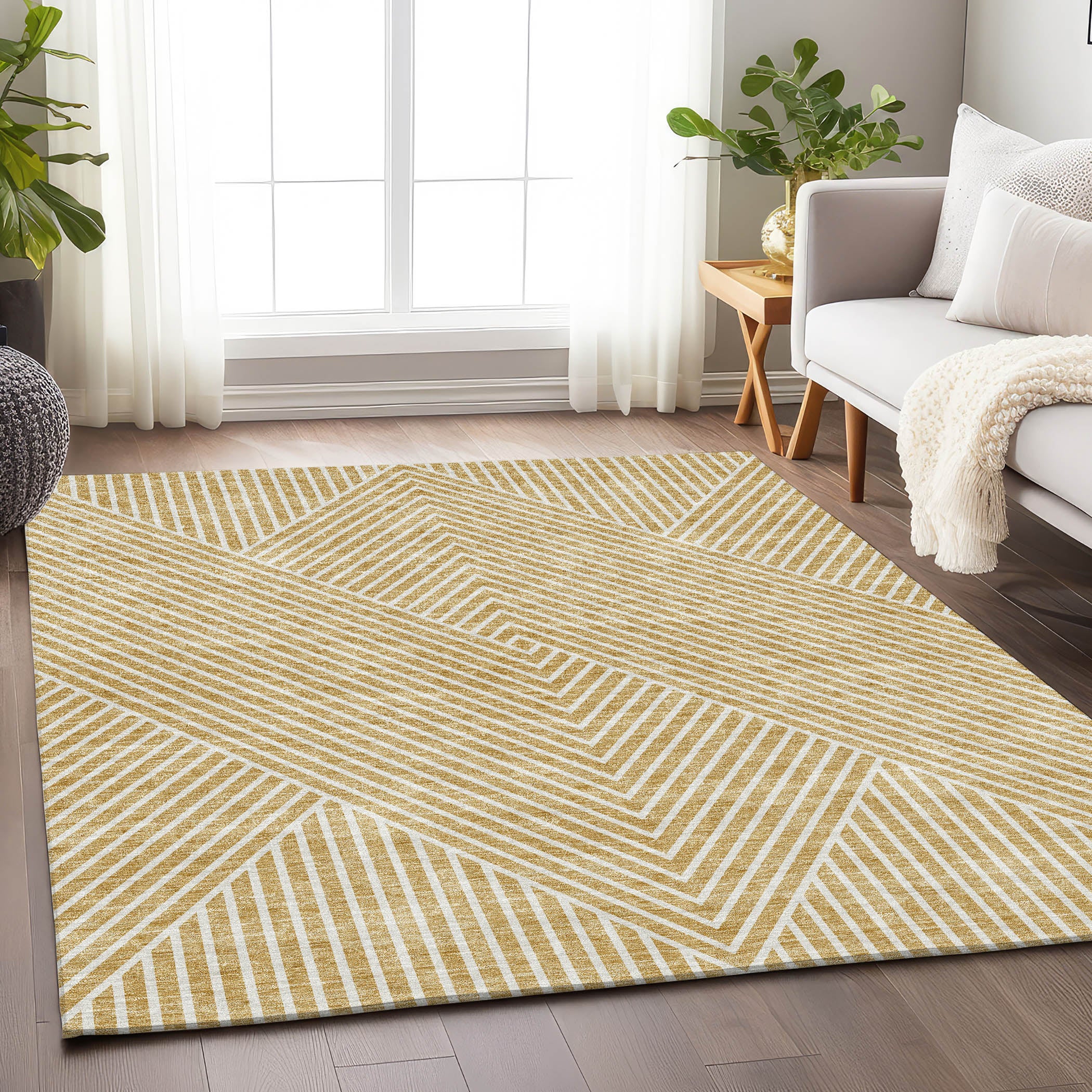 Bern Machine Washable Transitional Gold Rug 2'6" x 3'10" #shape_Rectangle