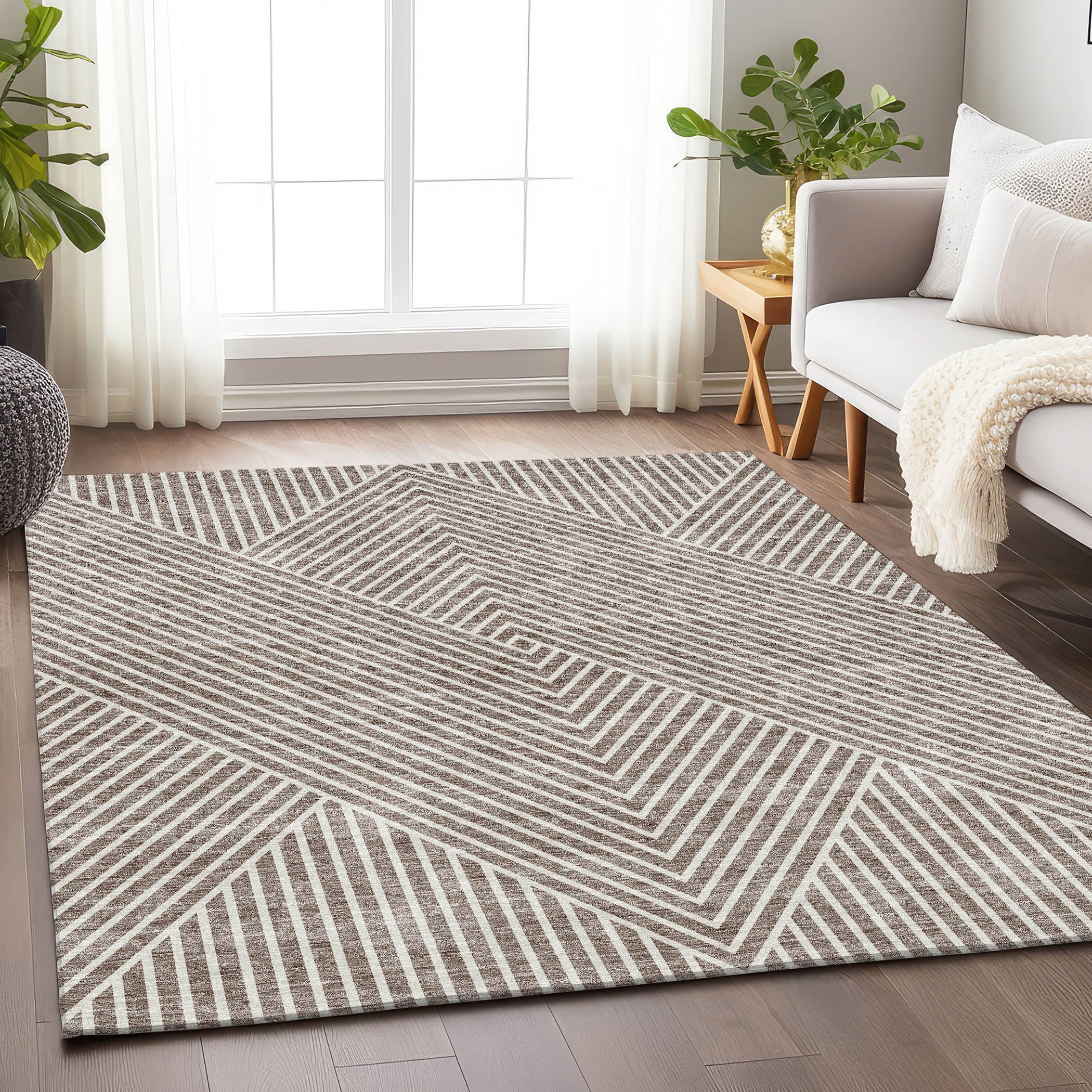 Bern Machine Washable Transitional Taupe Brown Rug 2'6" x 3'10" #shape_Rectangle