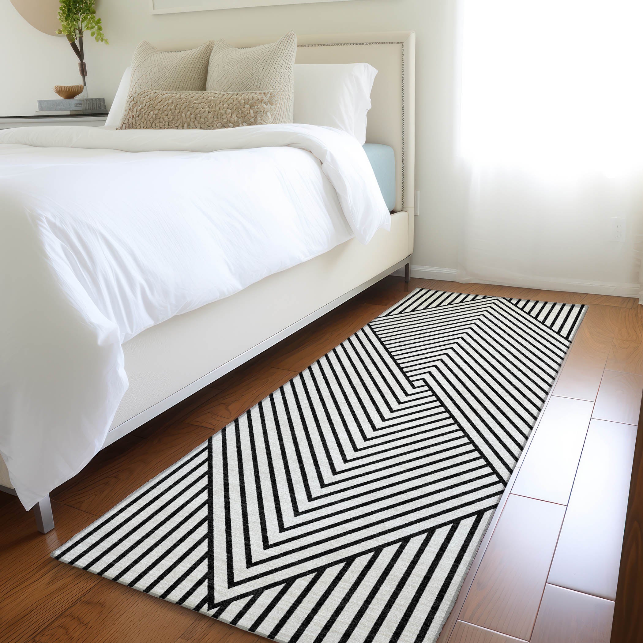 Bern Machine Washable Transitional White Ivory Rug 2'3" x 7'6" #shape_Runner