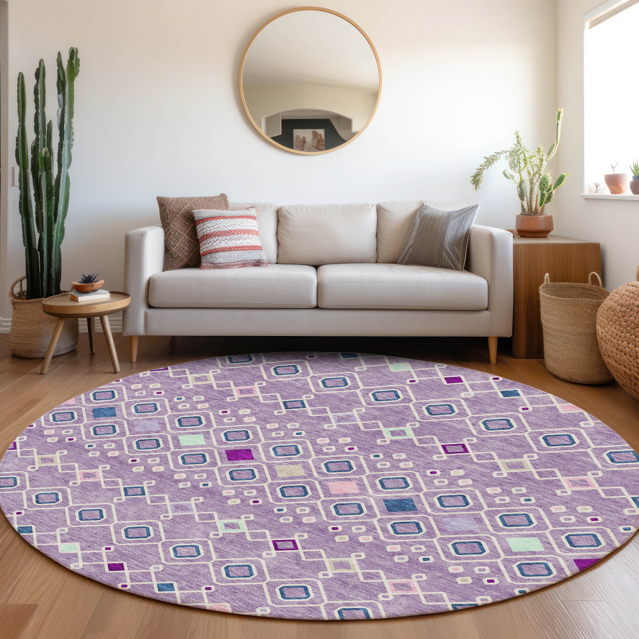 Tallinn Machine Washable Transitional Lavender Purple Rug 8' x 8' #shape_Round