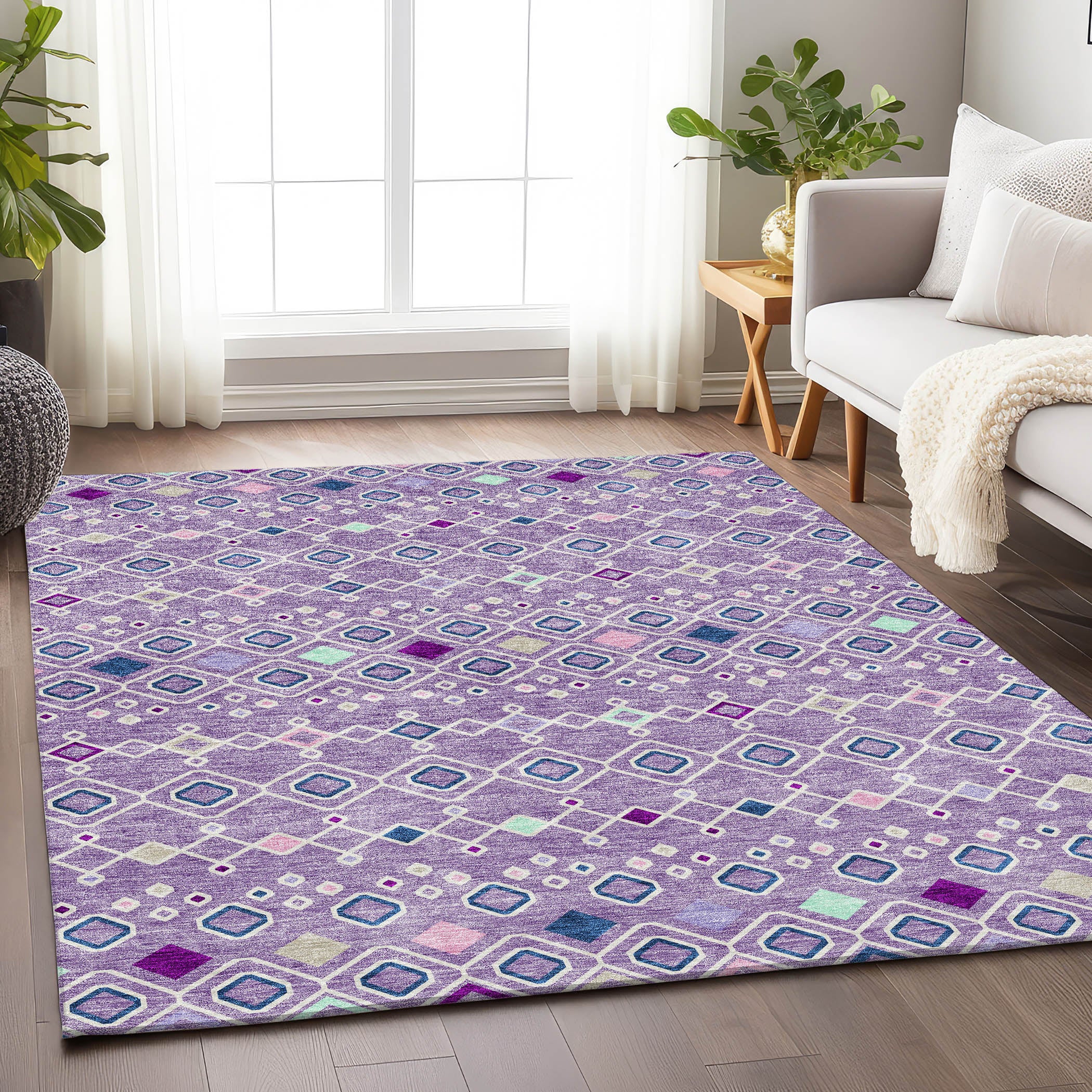 Tallinn Machine Washable Transitional Lavender Purple Rug 2'6" x 3'10" #shape_Rectangle