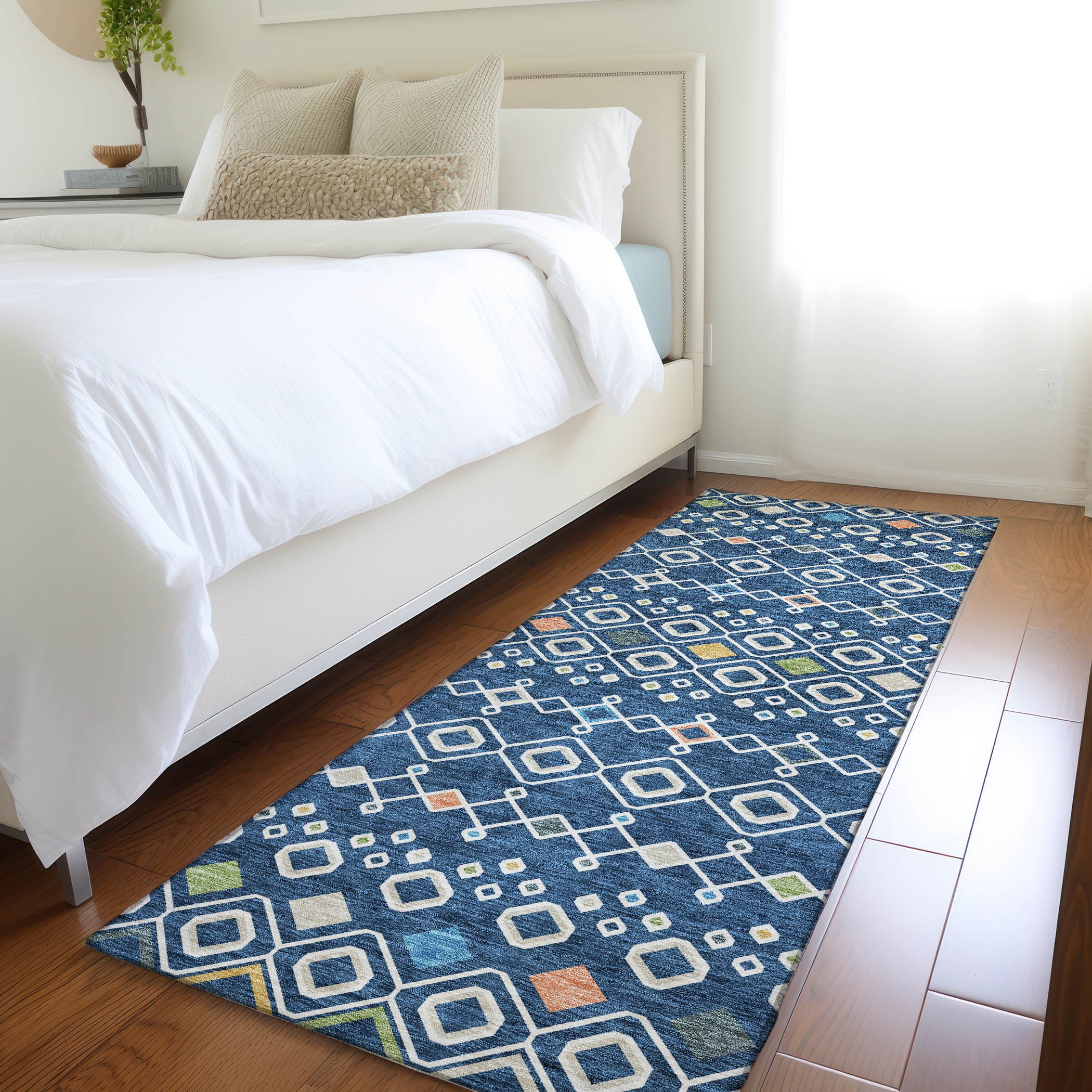Tallinn Machine Washable Transitional Navy Blue Rug 2'3" x 7'6" #shape_Runner