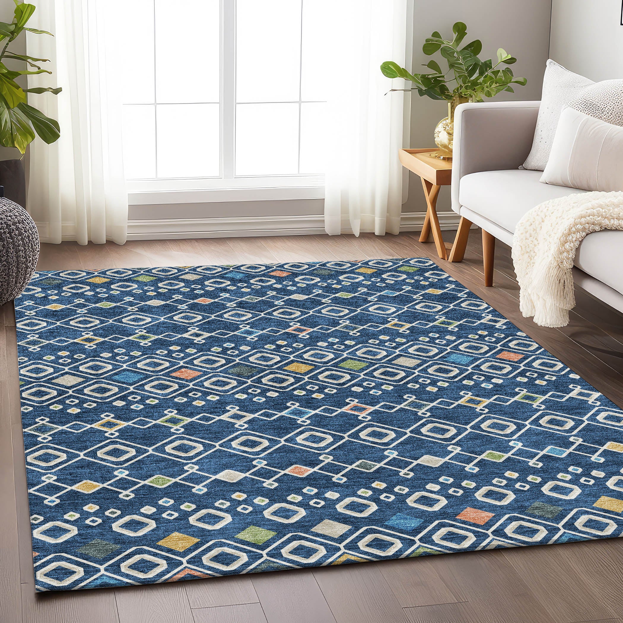 Tallinn Machine Washable Transitional Navy Blue Rug 2'6" x 3'10" #shape_Rectangle
