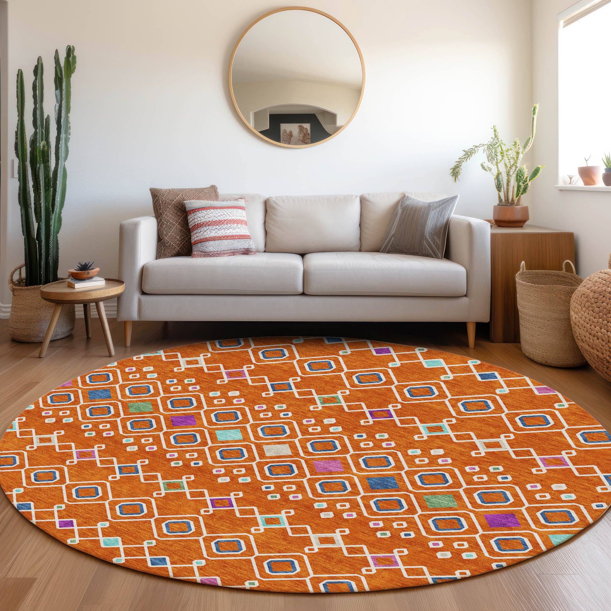 Tallinn Machine Washable Transitional Orange Rug 8' x 8' #shape_Round