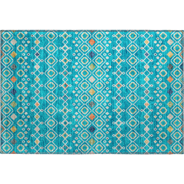Tallinn Machine Washable Transitional Teal Rug 1'8" x 2'6"