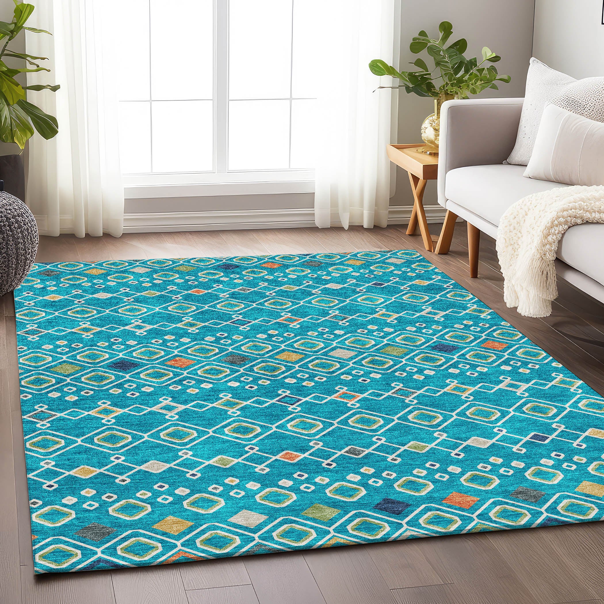 Tallinn Machine Washable Transitional Teal Rug 2'6" x 3'10" #shape_Rectangle