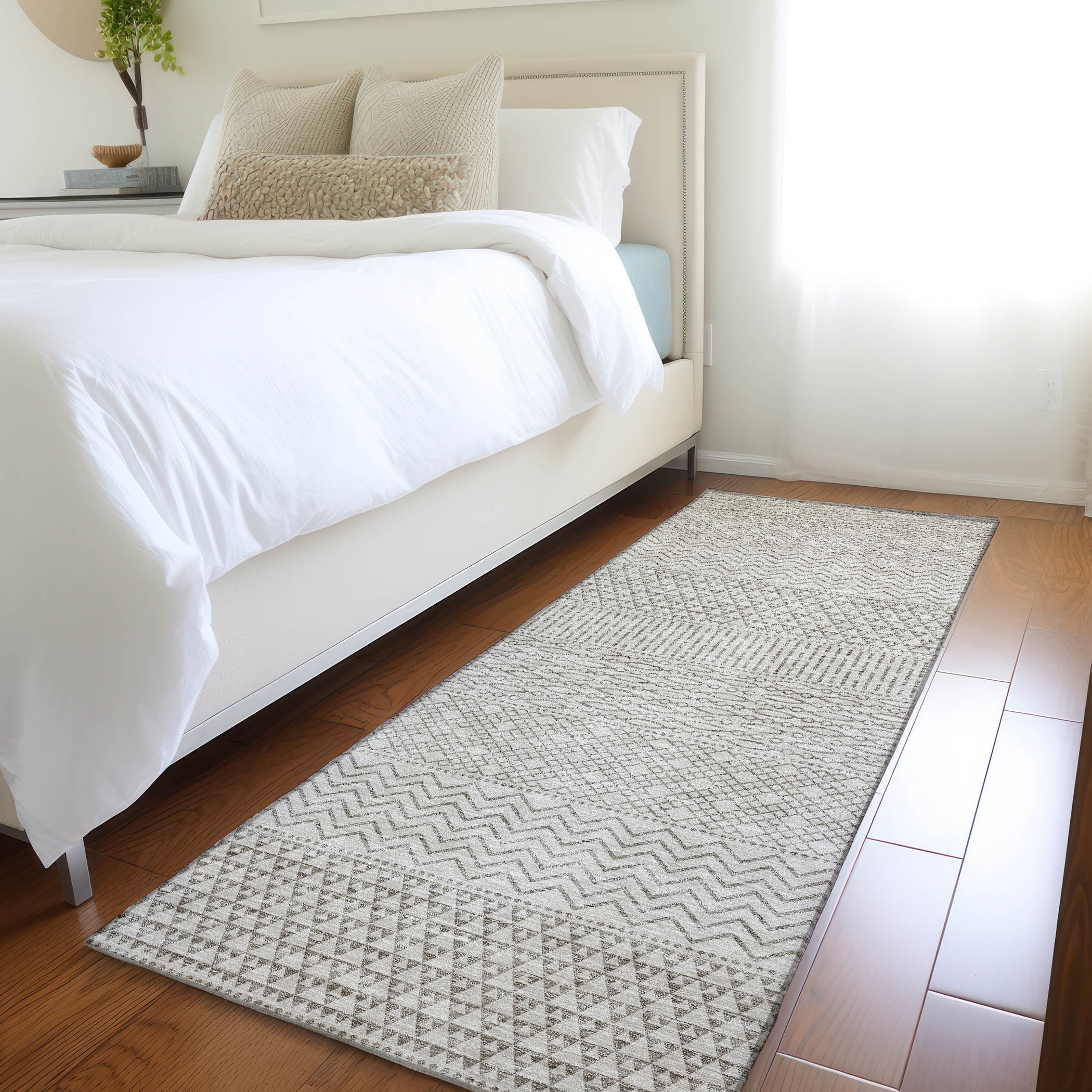 Florence Machine Washable Transitional Beige Brown Rug 2'3" x 7'6" #shape_Runner