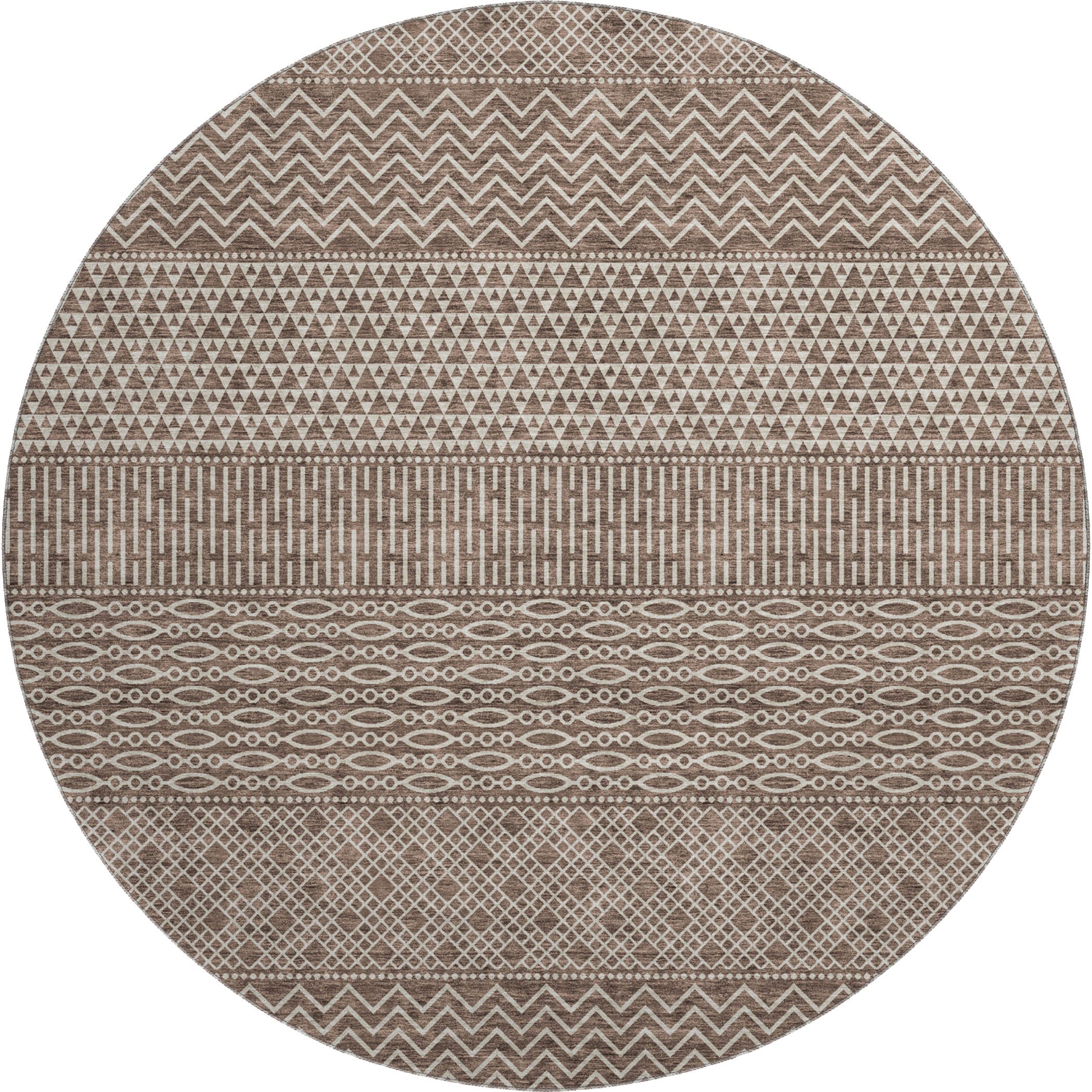 Florence Machine Washable Transitional Brown Rug 8' x 8' #shape_Round