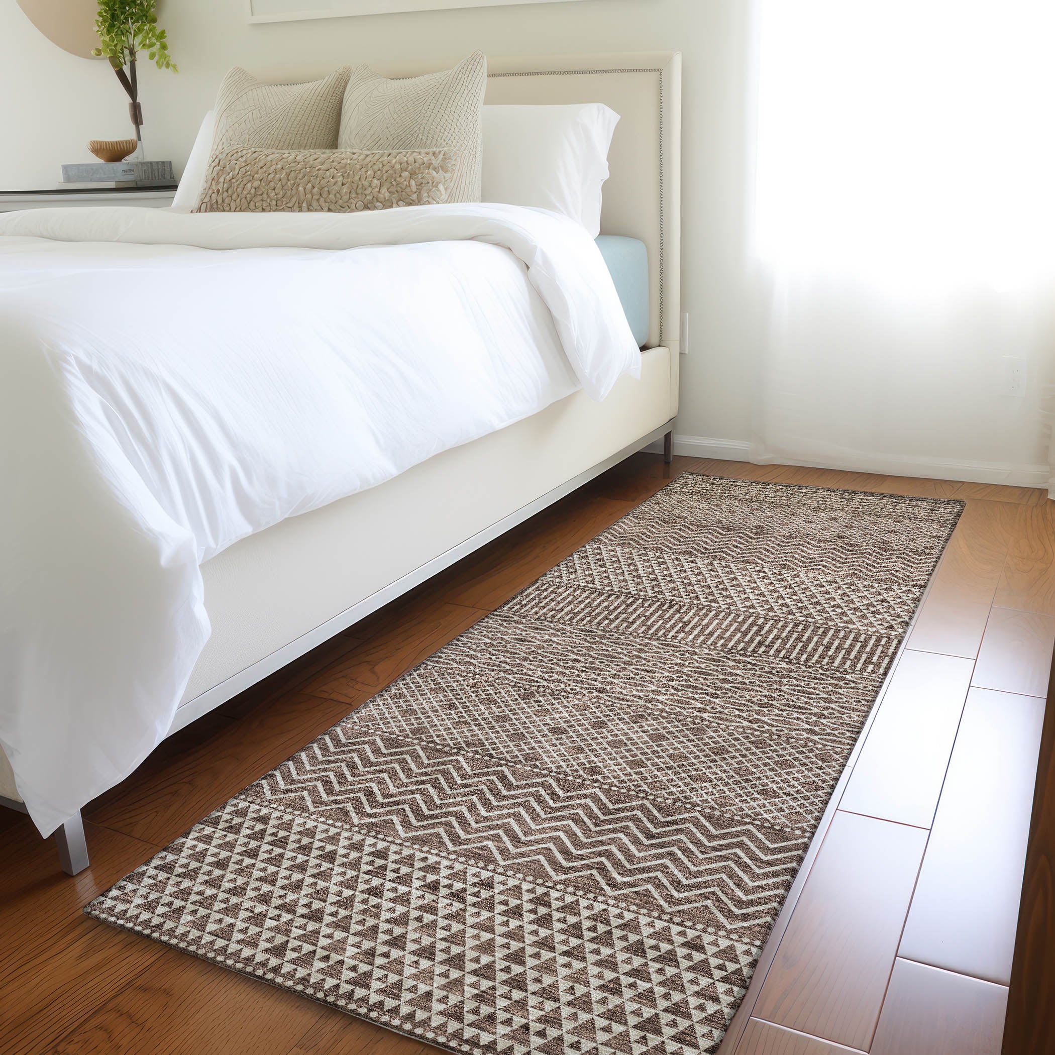 Florence Machine Washable Transitional Brown Rug 2'3" x 7'6" #shape_Runner