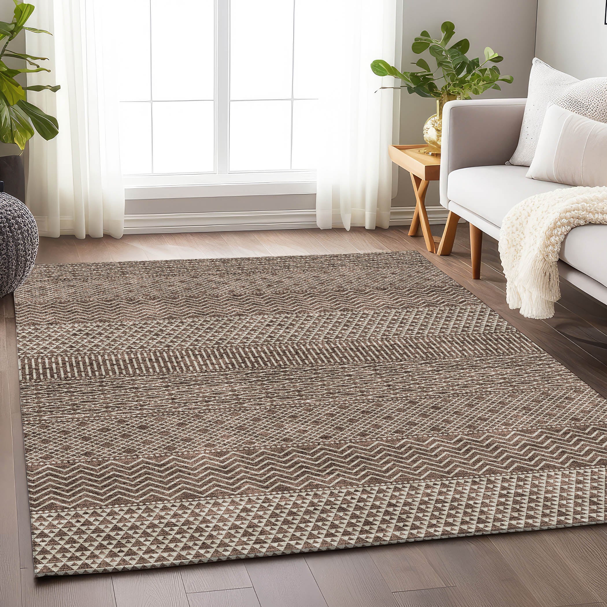 Florence Machine Washable Transitional Brown Rug 2'6" x 3'10" #shape_Rectangle