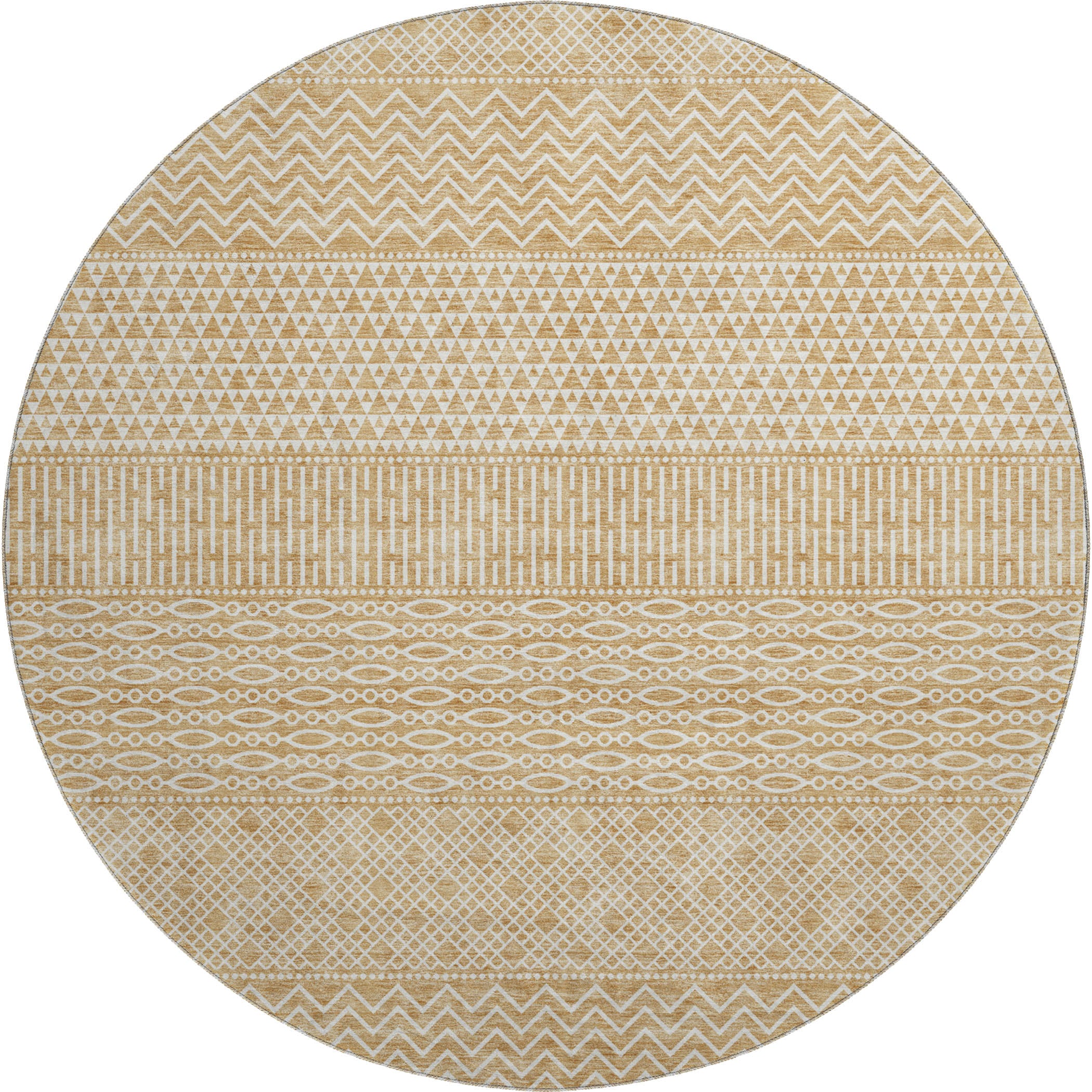 Florence Machine Washable Transitional Gold Rug 8' x 8' #shape_Round
