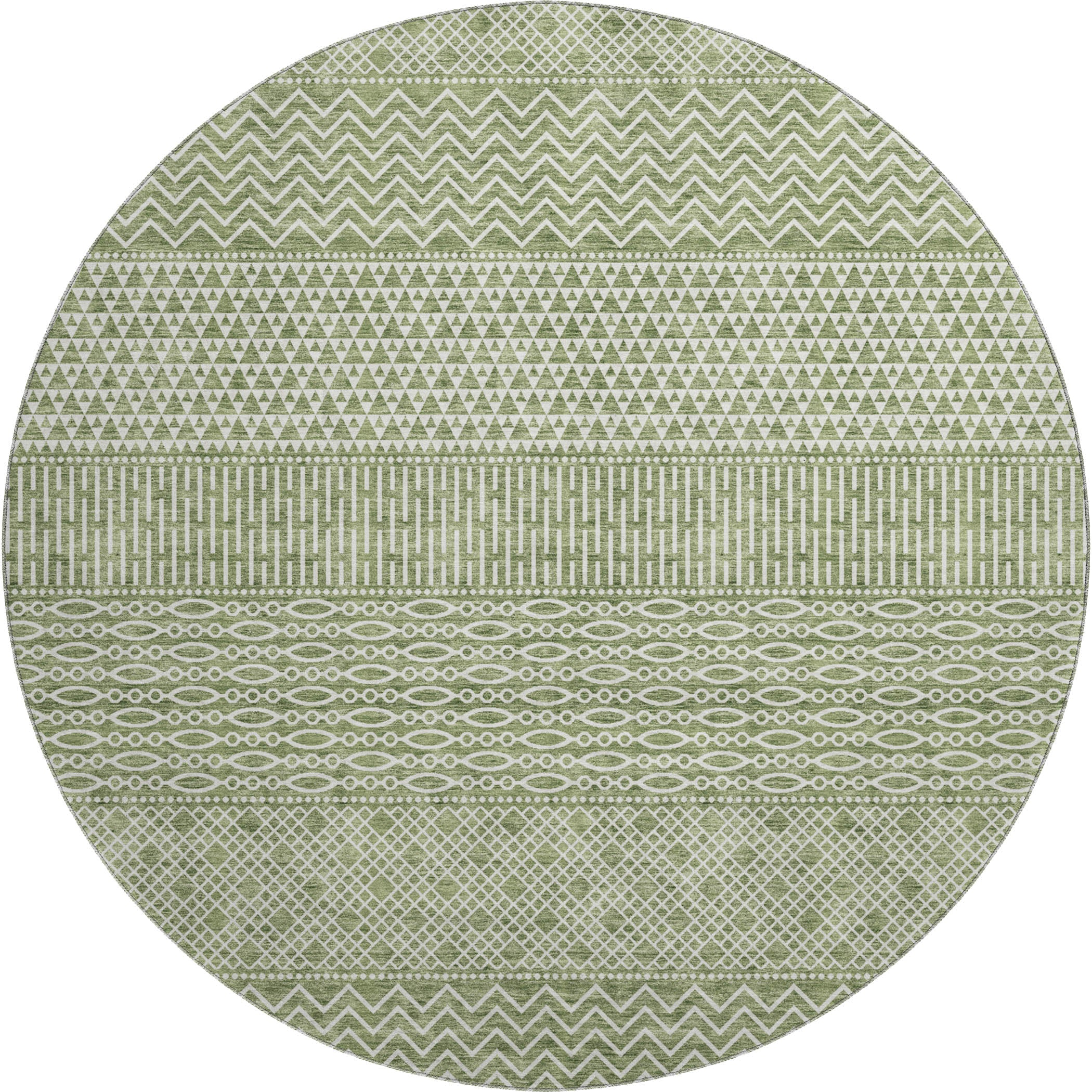 Florence Machine Washable Transitional Green Rug 8' x 8' #shape_Round