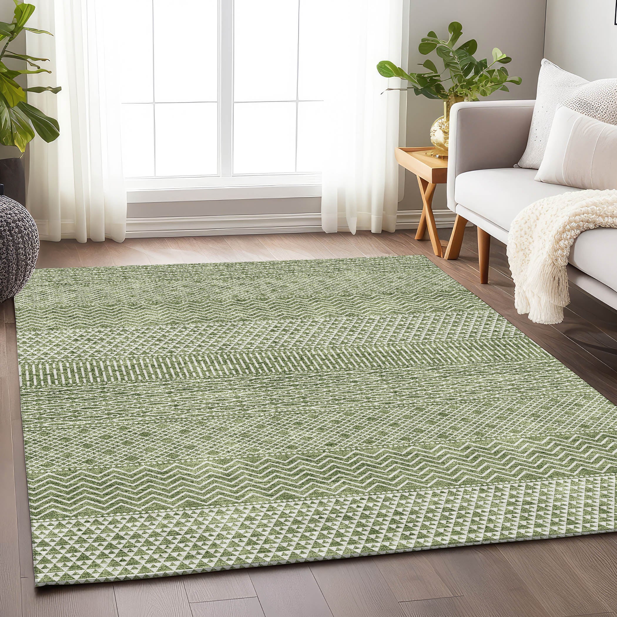Florence Machine Washable Transitional Green Rug 2'6" x 3'10" #shape_Rectangle