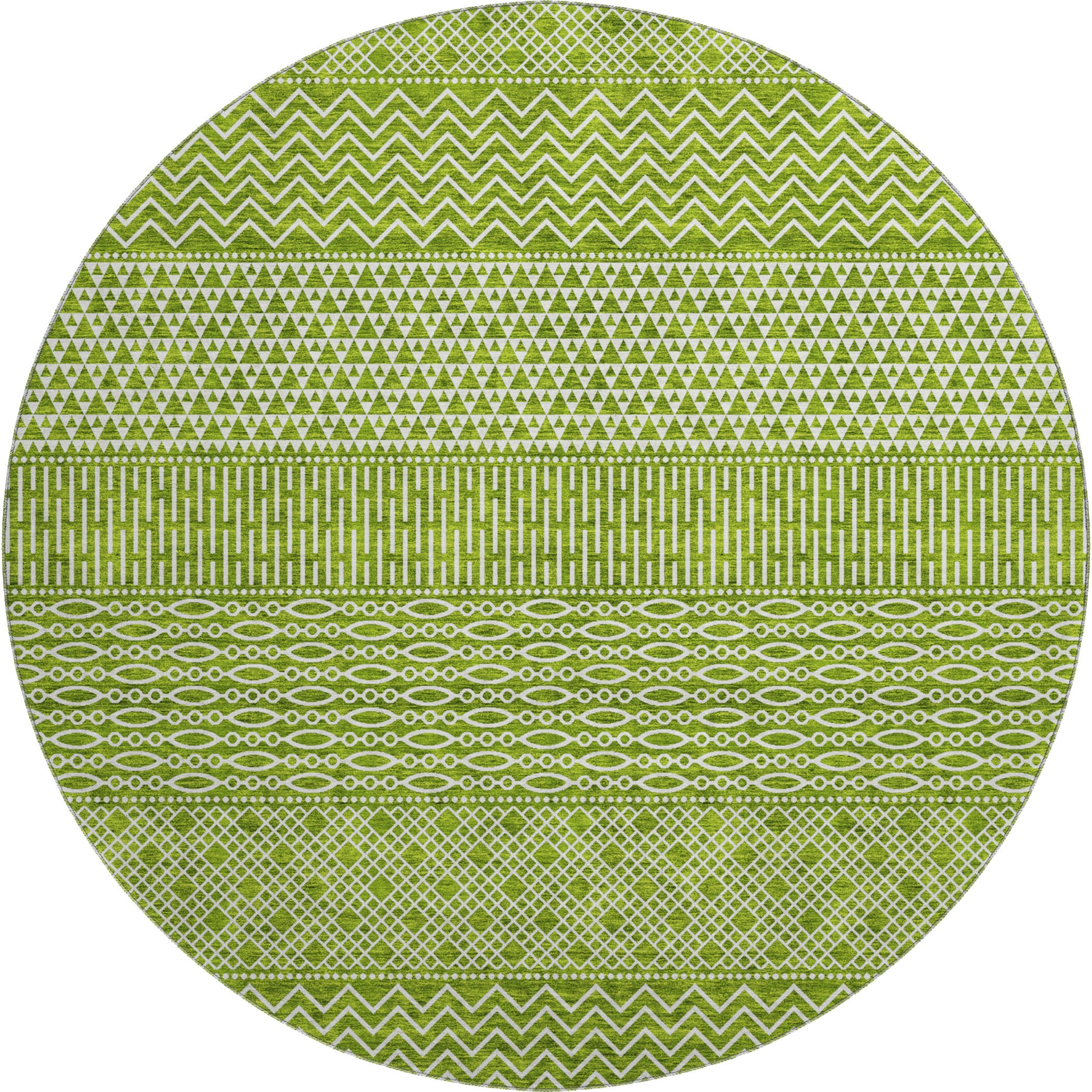 Florence Machine Washable Transitional Lime Green Rug 8' x 8' #shape_Round