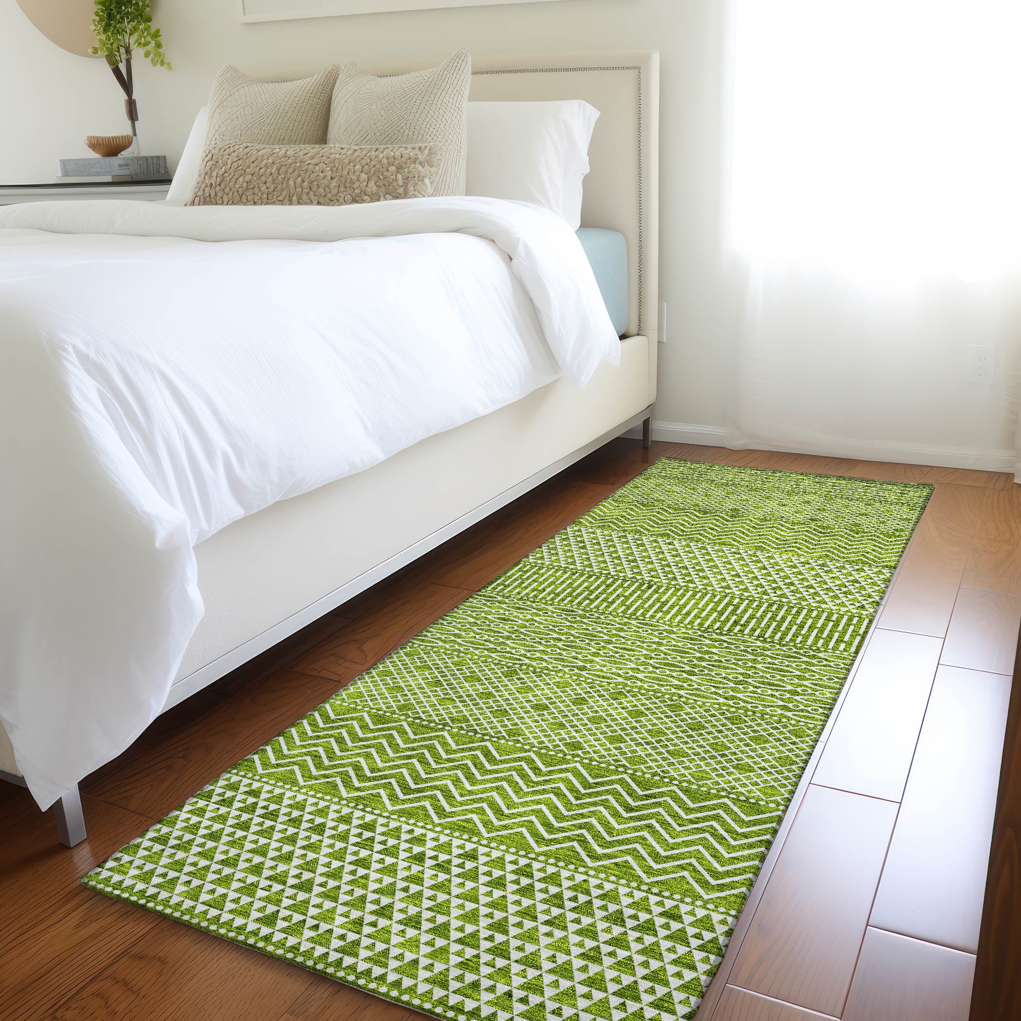 Florence Machine Washable Transitional Lime Green Rug 2'3" x 7'6" #shape_Runner