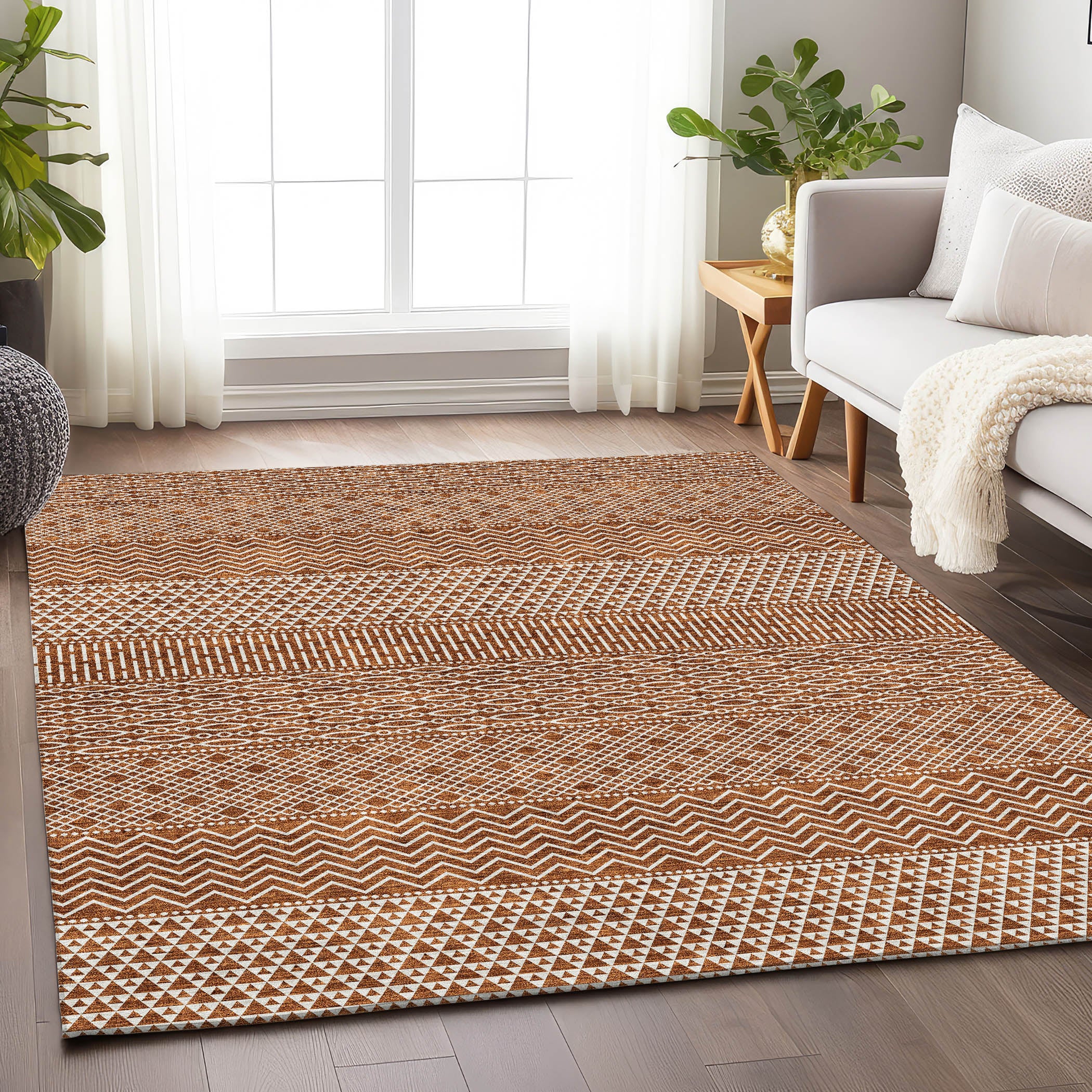 Florence Machine Washable Transitional Paprika Orange Rug 2'6" x 3'10" #shape_Rectangle