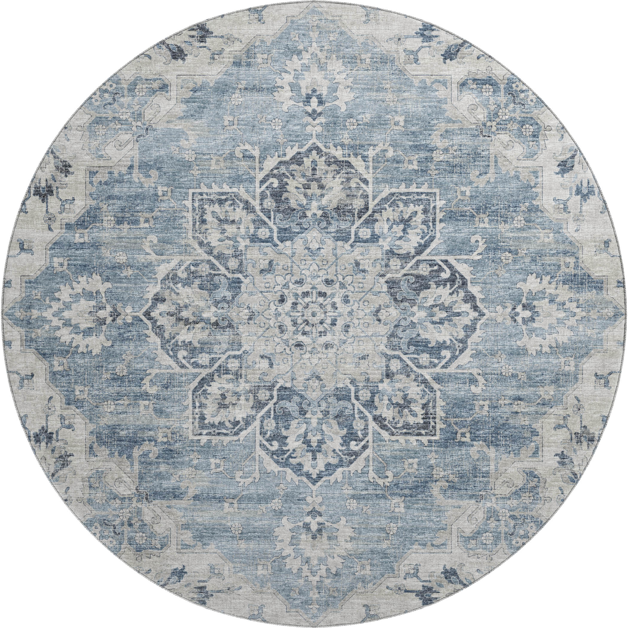 Athens Machine Washable Traditional Blue Rug 8' x 8' #shape_Round