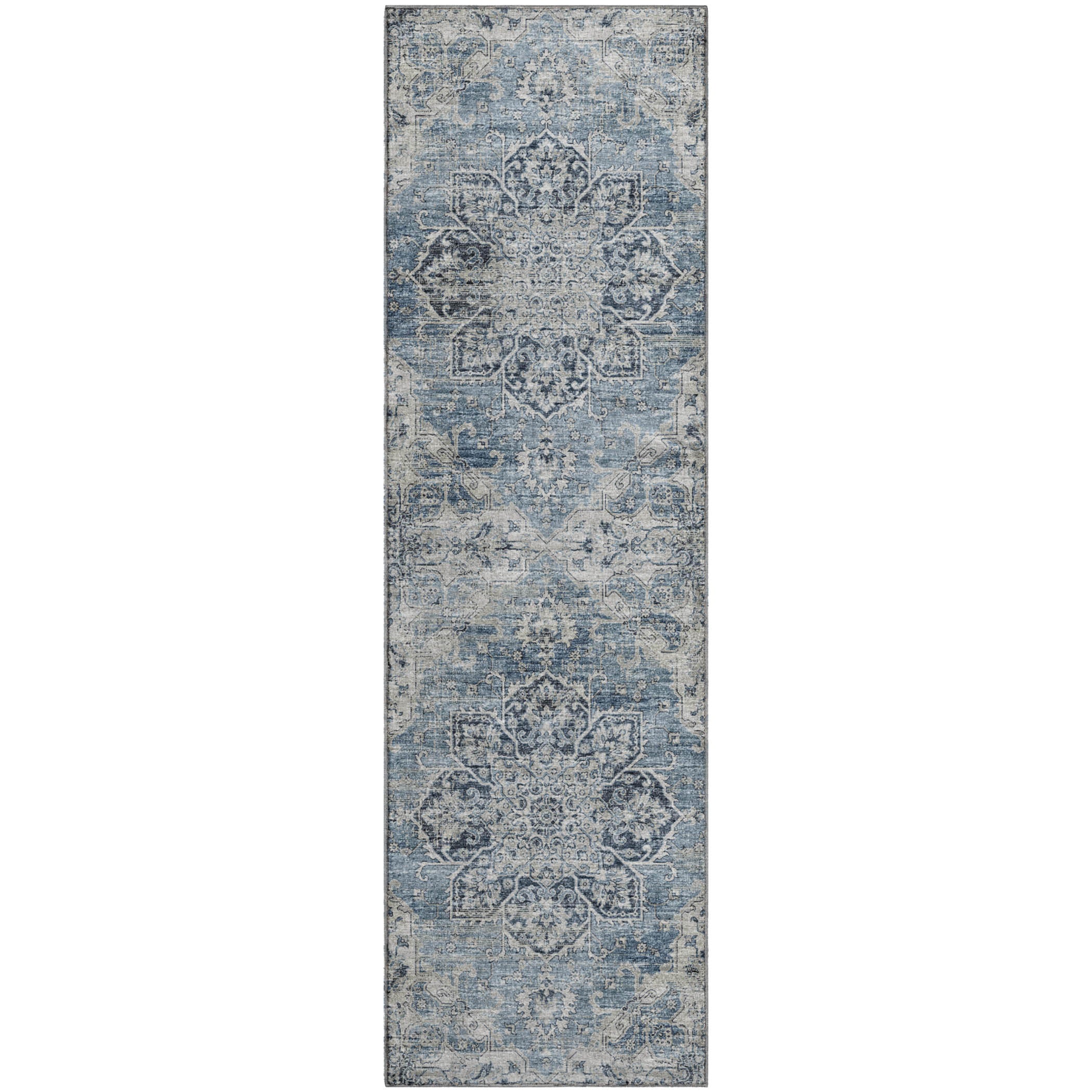 Athens Machine Washable Traditional Blue Rug 2'3" x 7'6" #shape_Runner