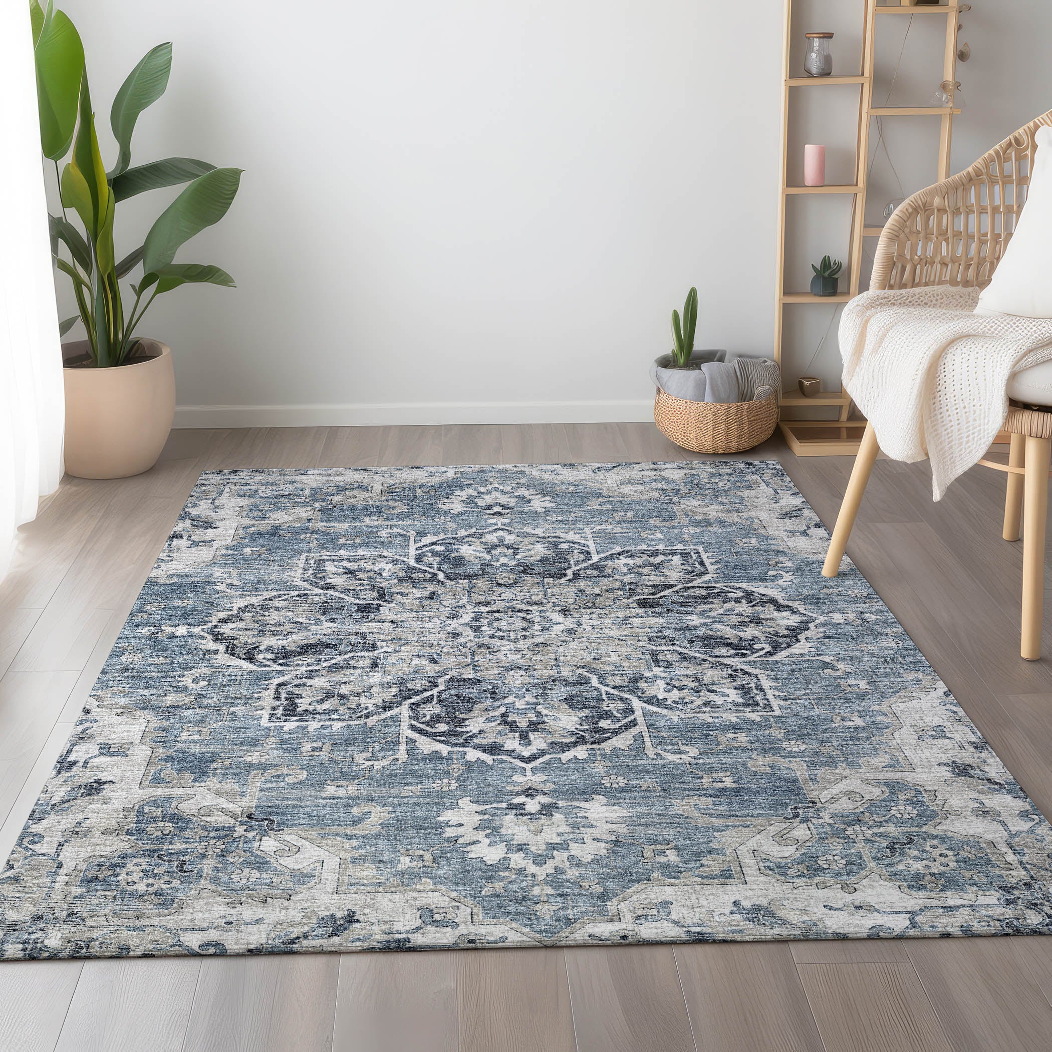 Athens Machine Washable Traditional Blue Rug 2'6" x 3'10" #shape_Rectangle