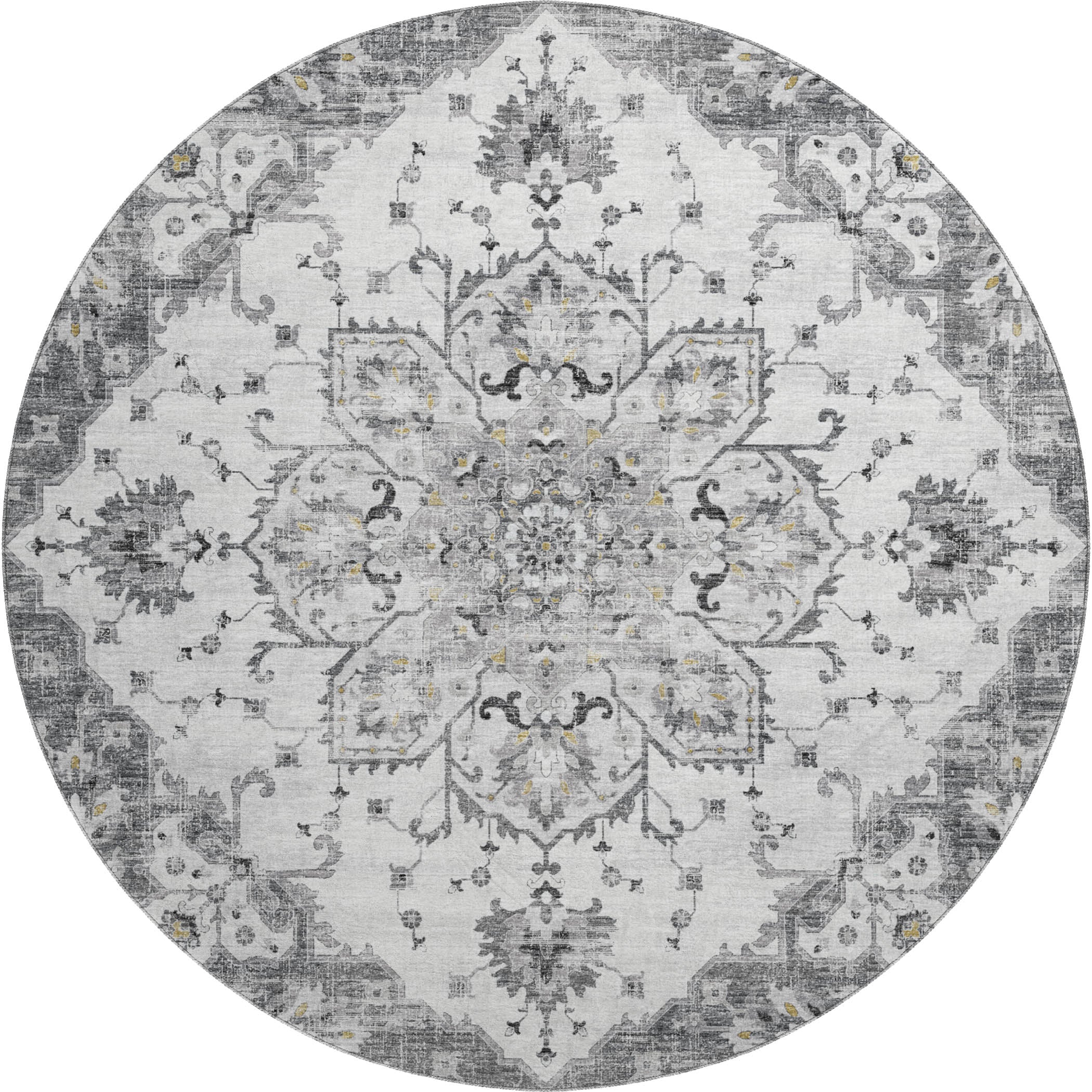 Athens Machine Washable Traditional Fog Gray Rug 8' x 8' #shape_Round
