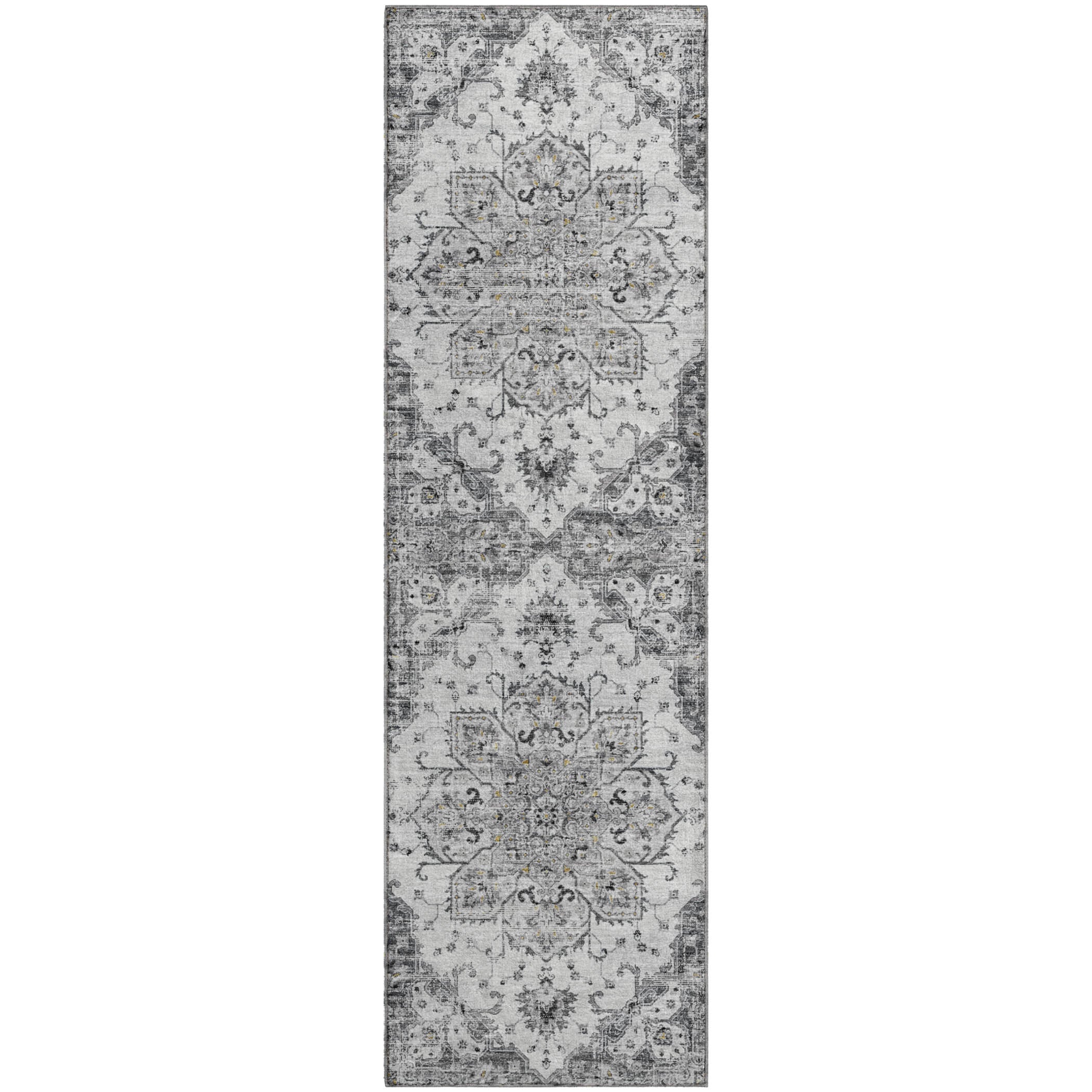 Athens Machine Washable Traditional Fog Gray Rug 2'3" x 7'6" #shape_Runner