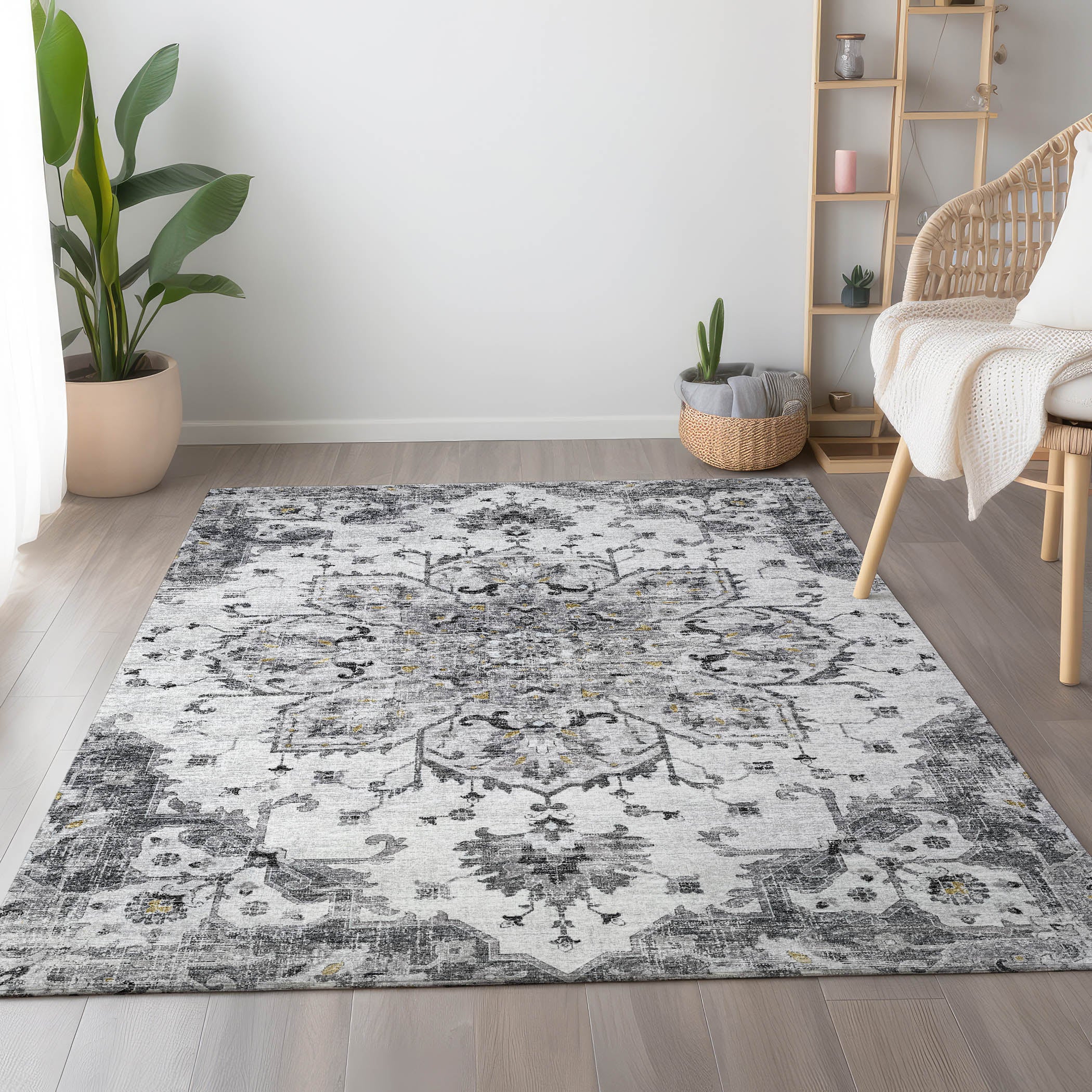 Athens Machine Washable Traditional Fog Gray Rug 2'6" x 3'10" #shape_Rectangle
