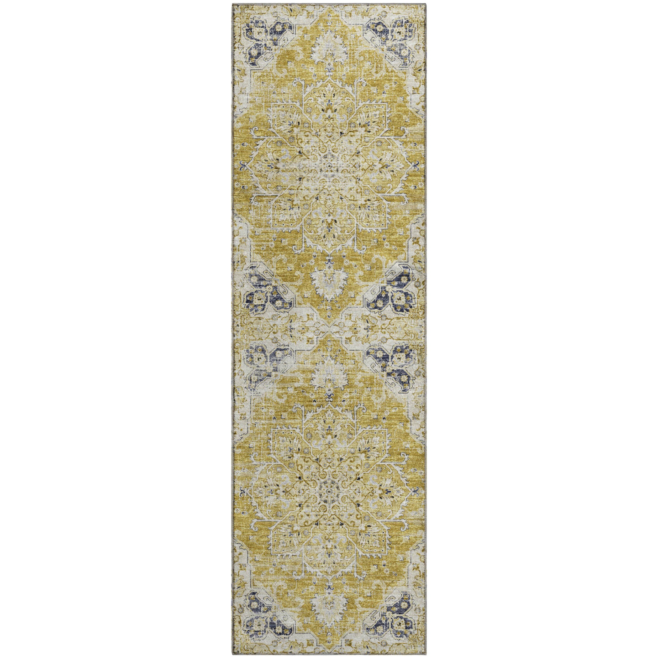 Athens Machine Washable Traditional Gilded Yellow Rug 2'3" x 7'6" #shape_Runner