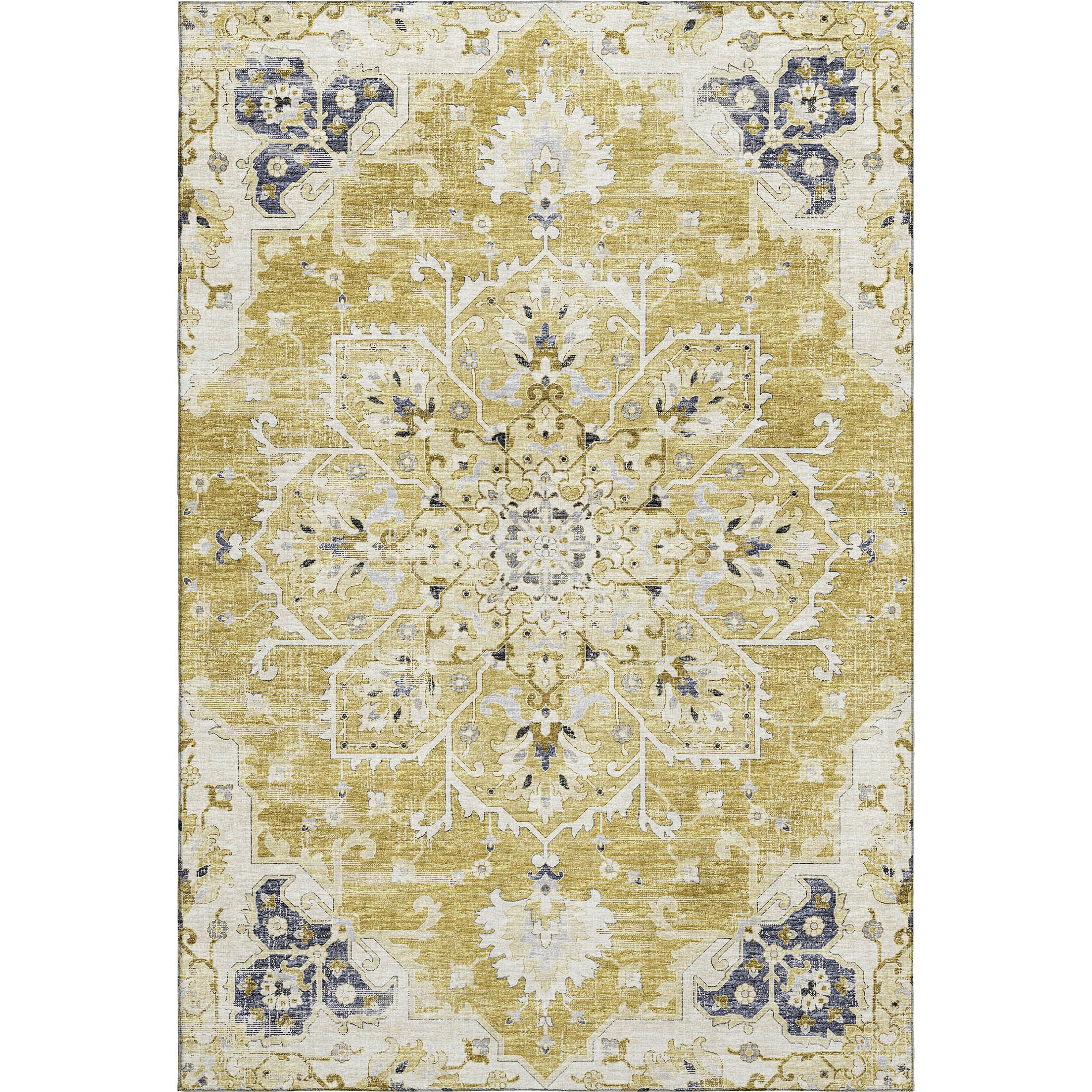 Athens Machine Washable Traditional Gilded Yellow Rug 2'6" x 3'10" #shape_Rectangle
