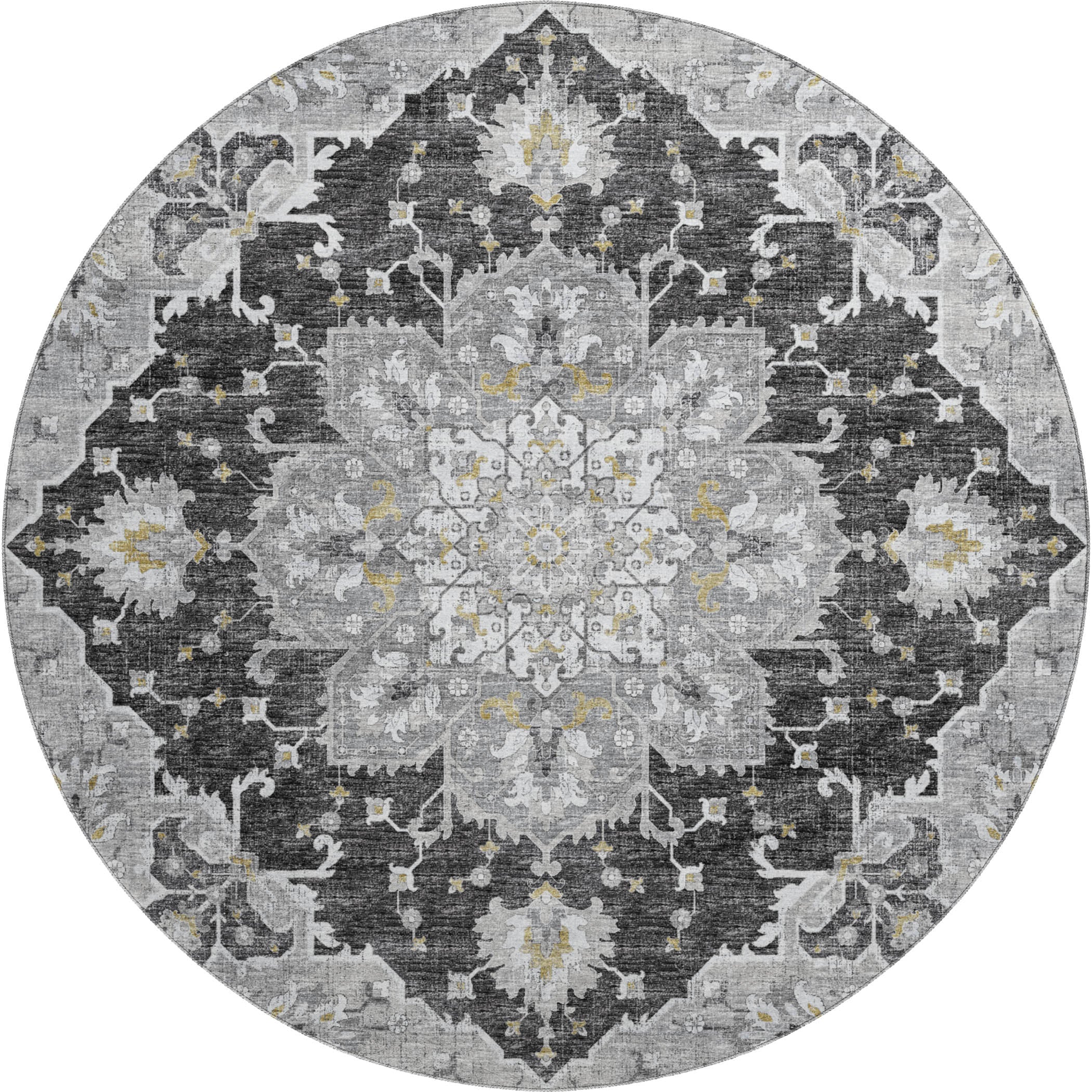 Athens Machine Washable Traditional Shadow Gray Rug 8' x 8' #shape_Round