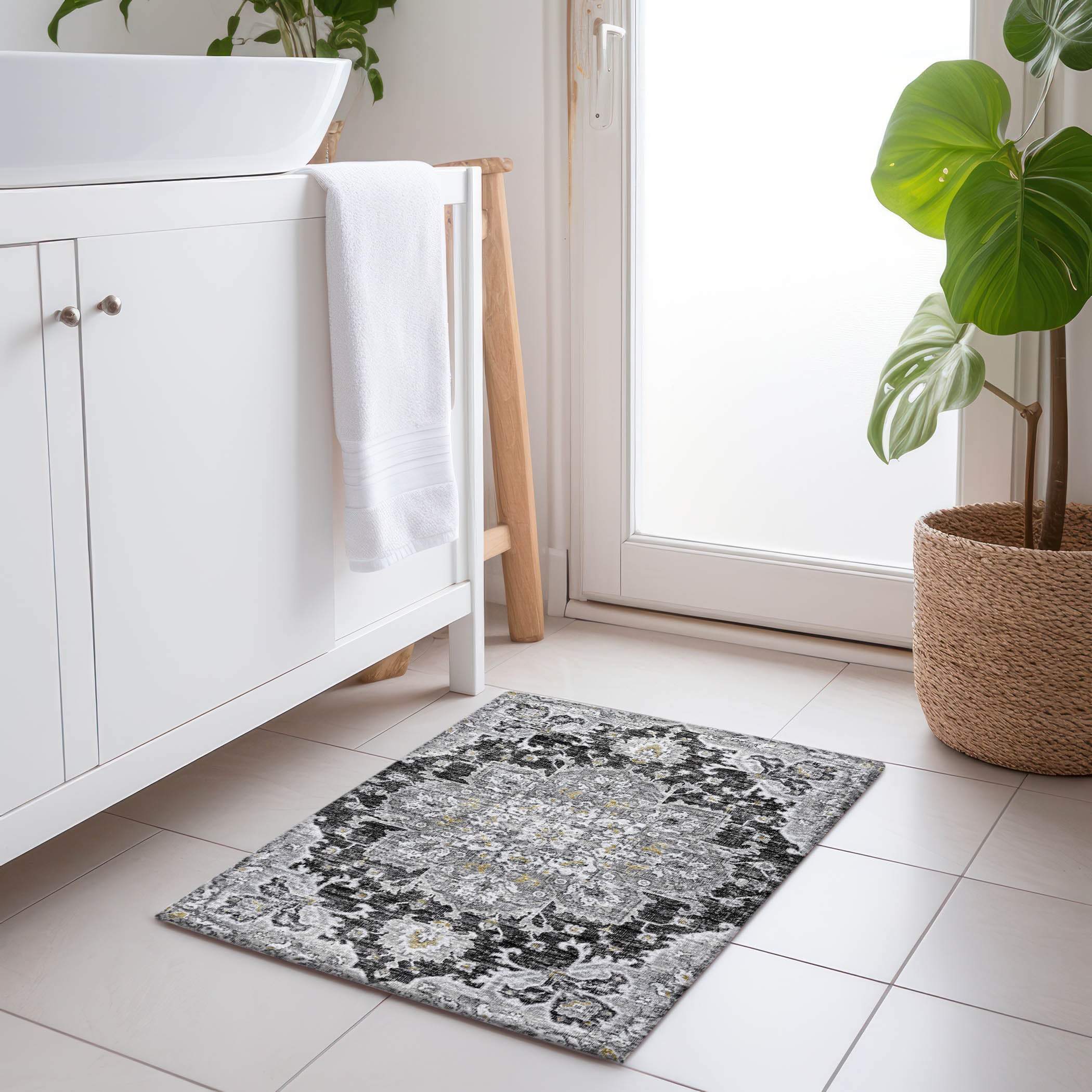 Athens Machine Washable Traditional Shadow Gray Rug 1'8" x 2'6" #shape_Rectangle