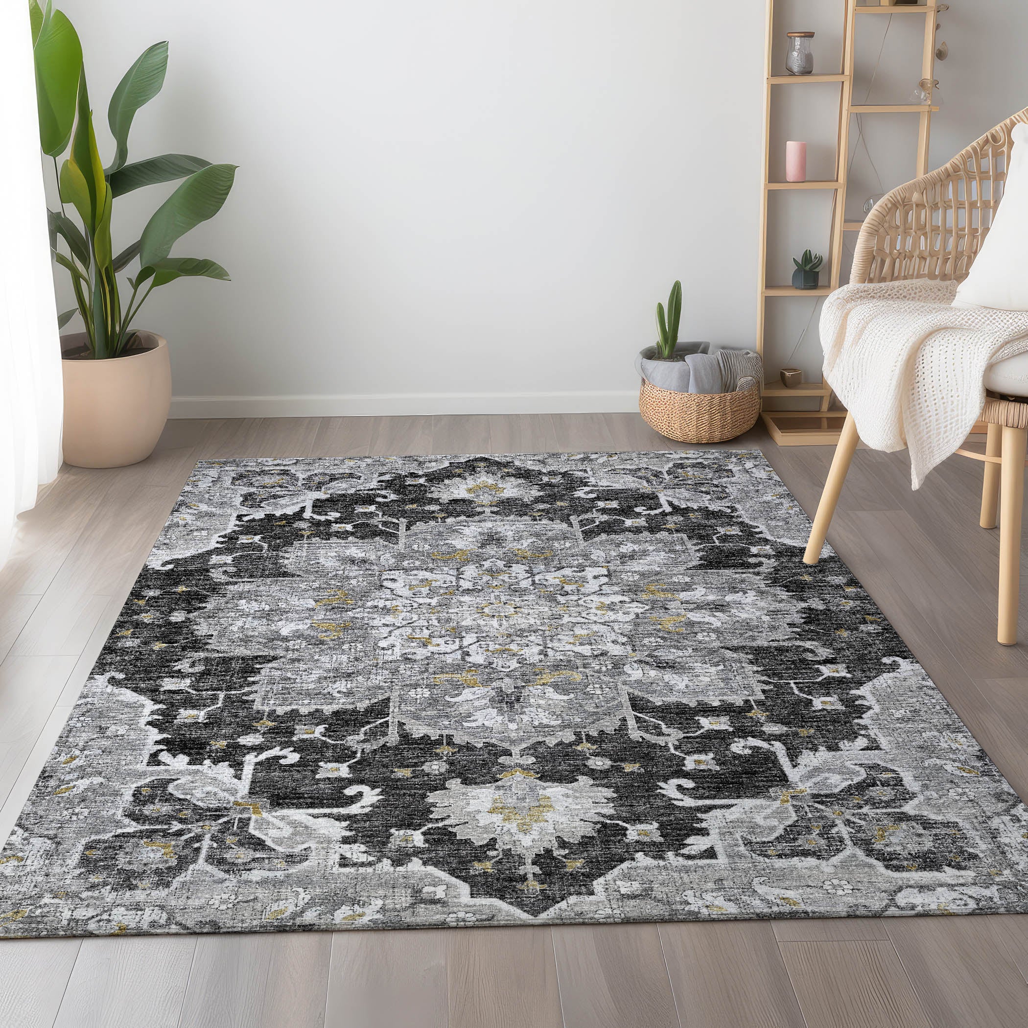 Athens Machine Washable Traditional Shadow Gray Rug 2'6" x 3'10" #shape_Rectangle