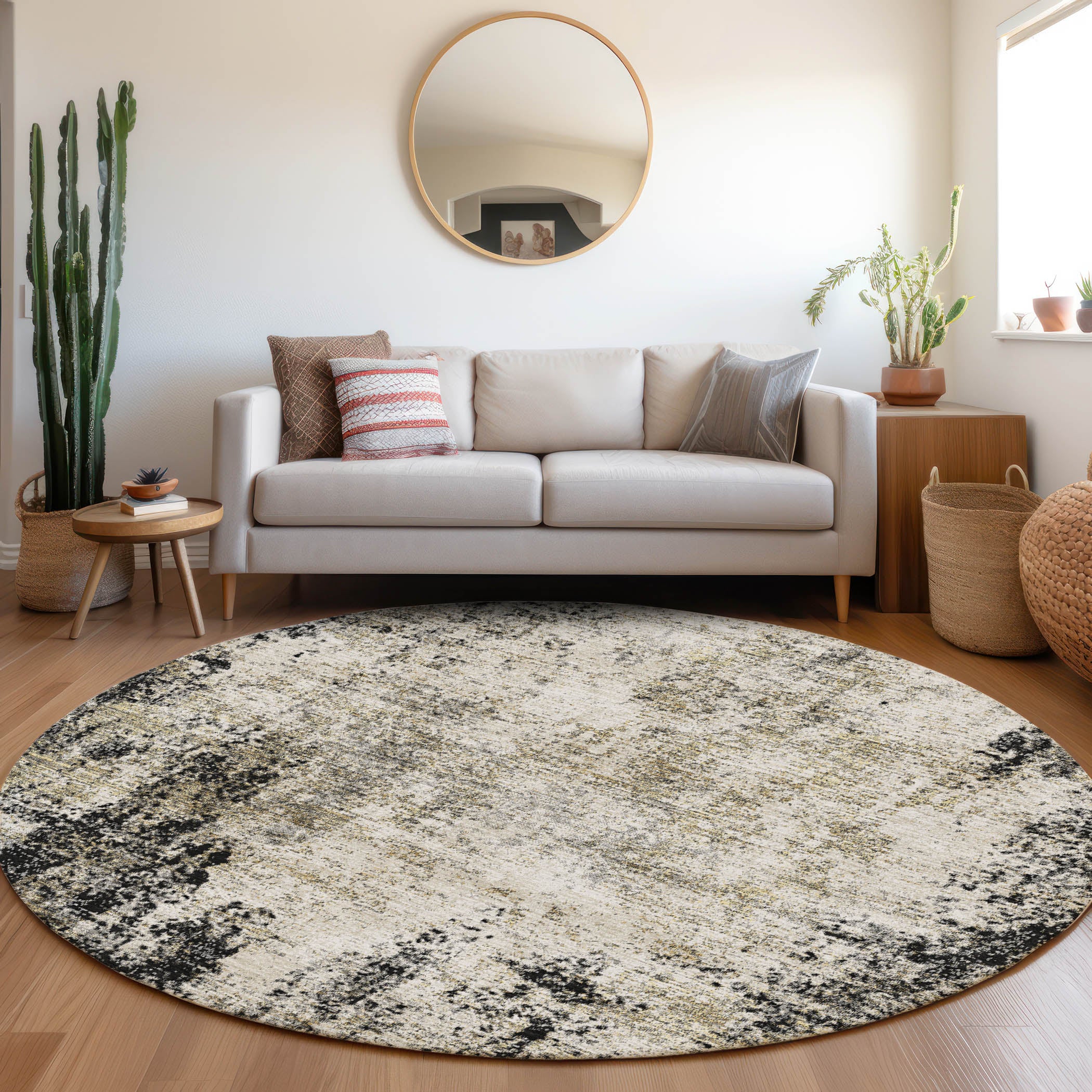Bogota Machine Washable Transitional Black Rug 8' x 8' #shape_Round