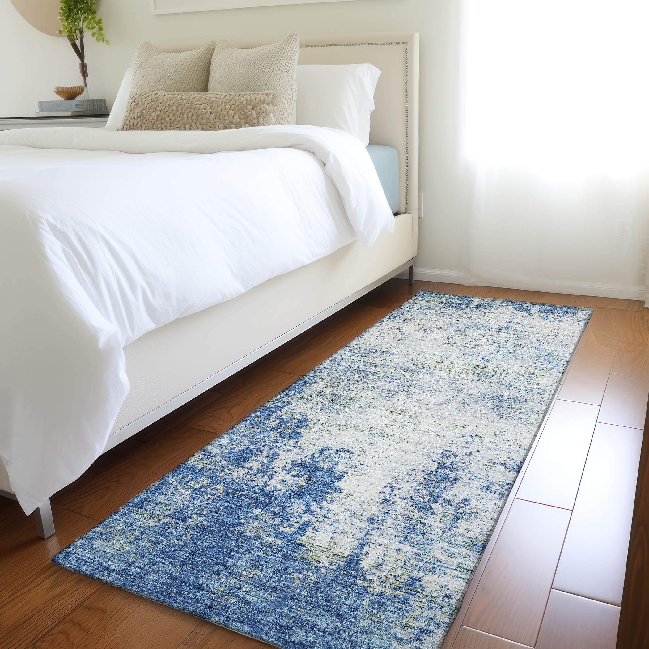 Bogota Machine Washable Transitional Denim Blue Rug 2'3" x 7'6" #shape_Runner