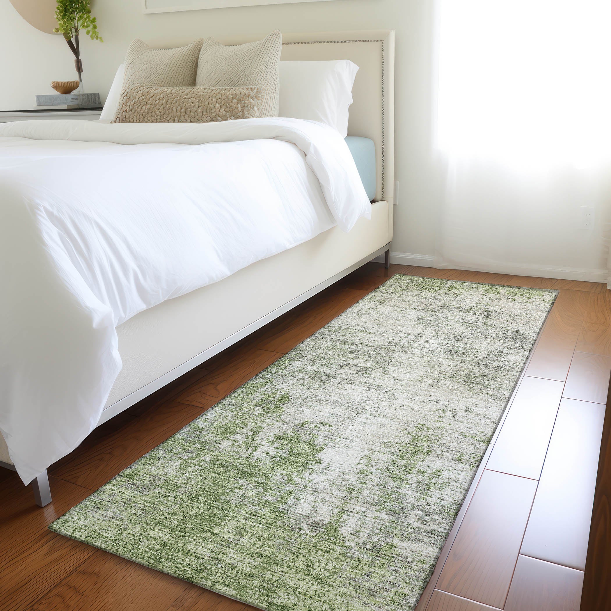 Bogota Machine Washable Transitional Green Rug 2'3" x 7'6" #shape_Runner