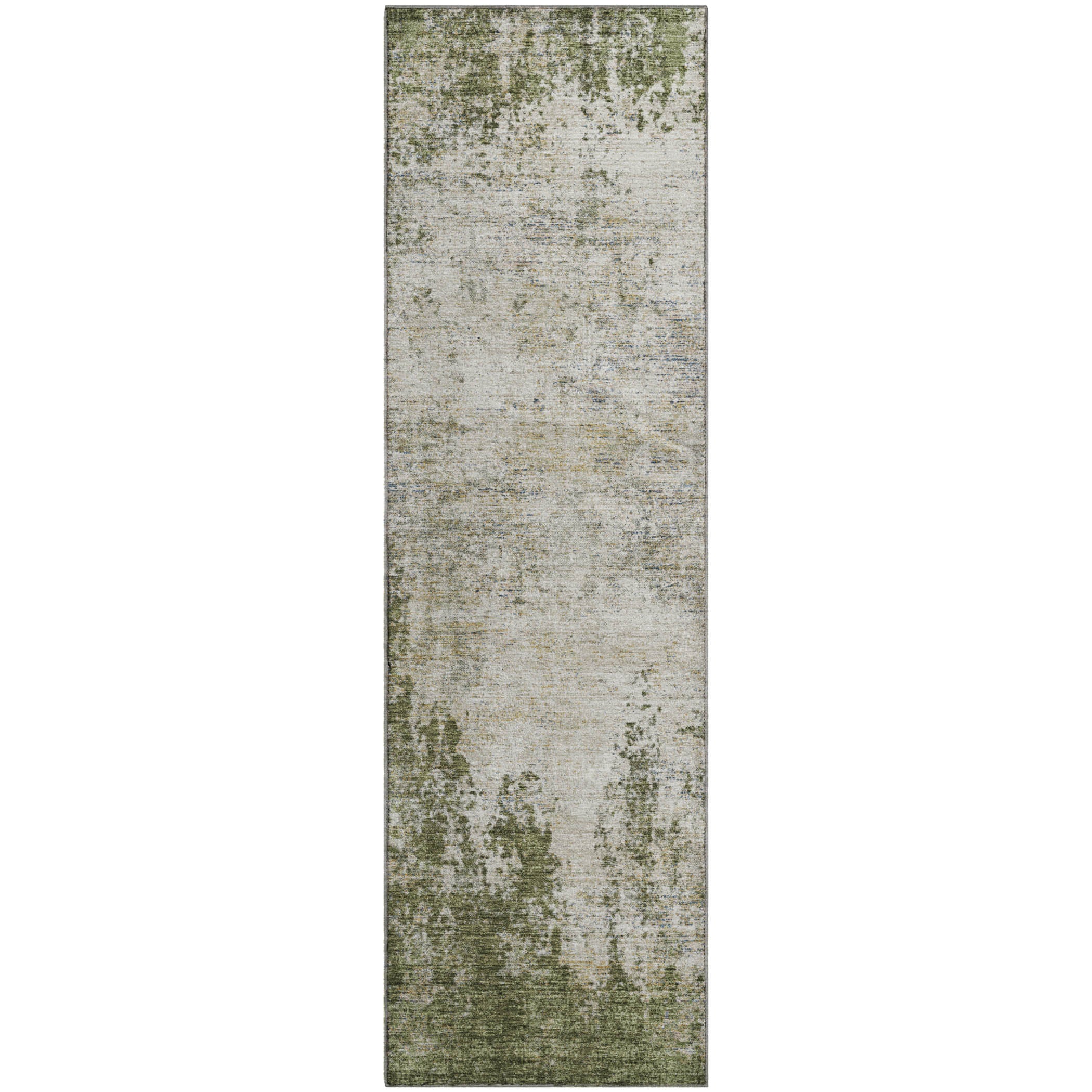 Bogota Machine Washable Transitional Olive Green Rug 2'3" x 7'6" #shape_Runner
