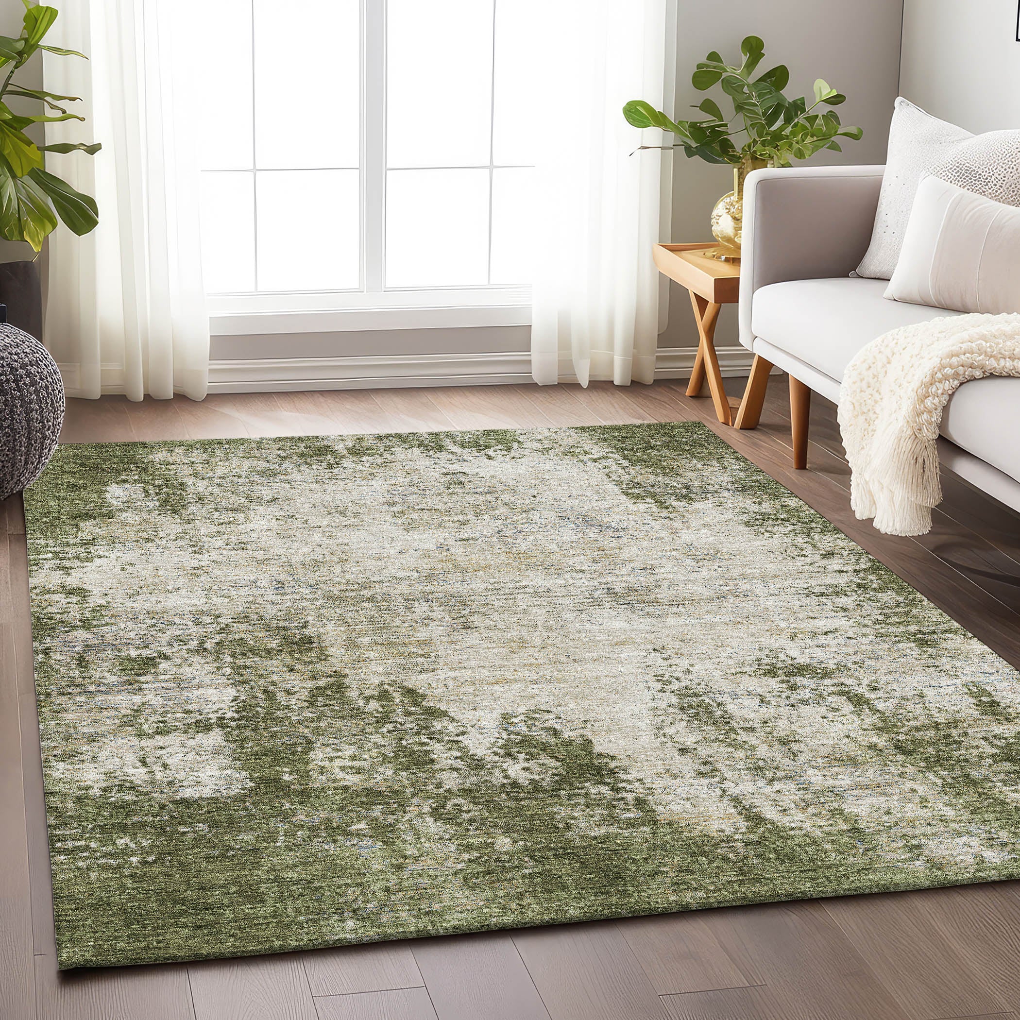 Bogota Machine Washable Transitional Olive Green Rug 2'6" x 3'10" #shape_Rectangle