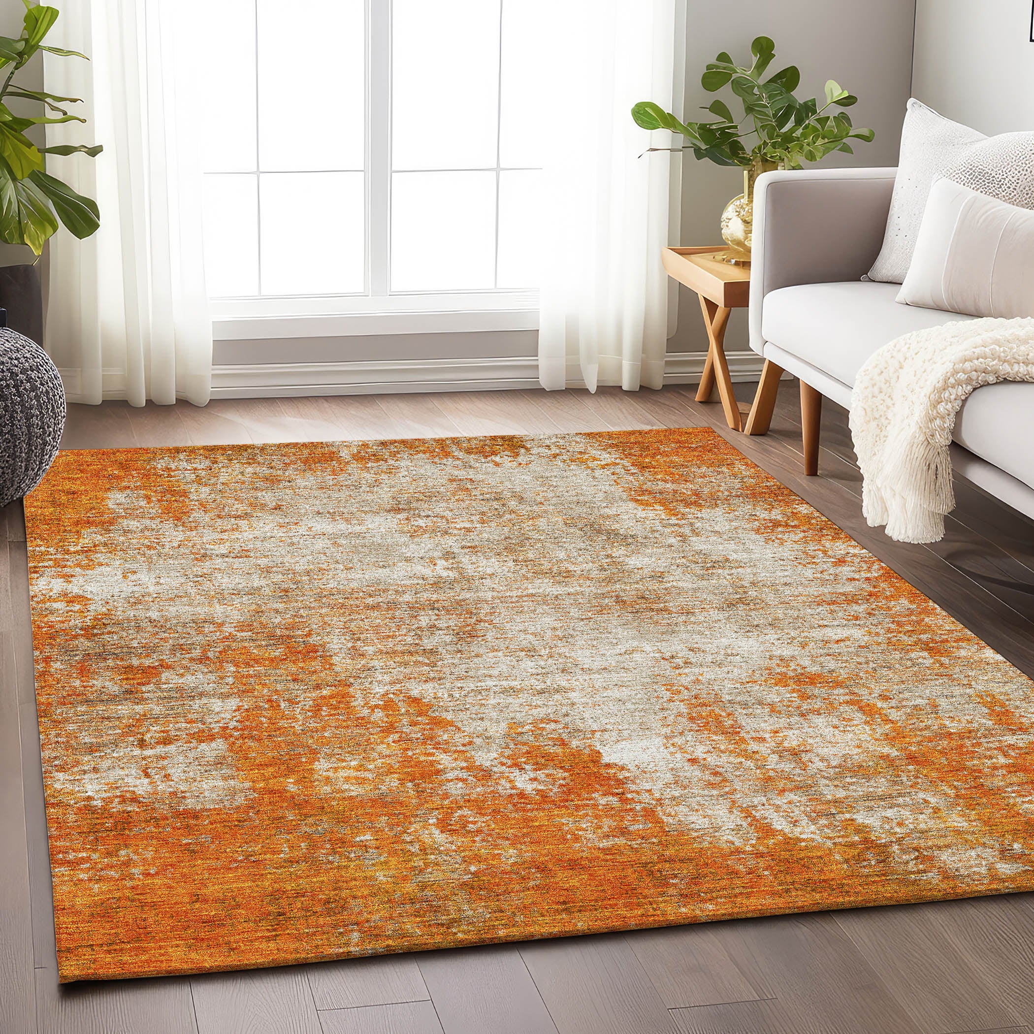 Bogota Machine Washable Transitional Orange Rug 2'6" x 3'10" #shape_Rectangle