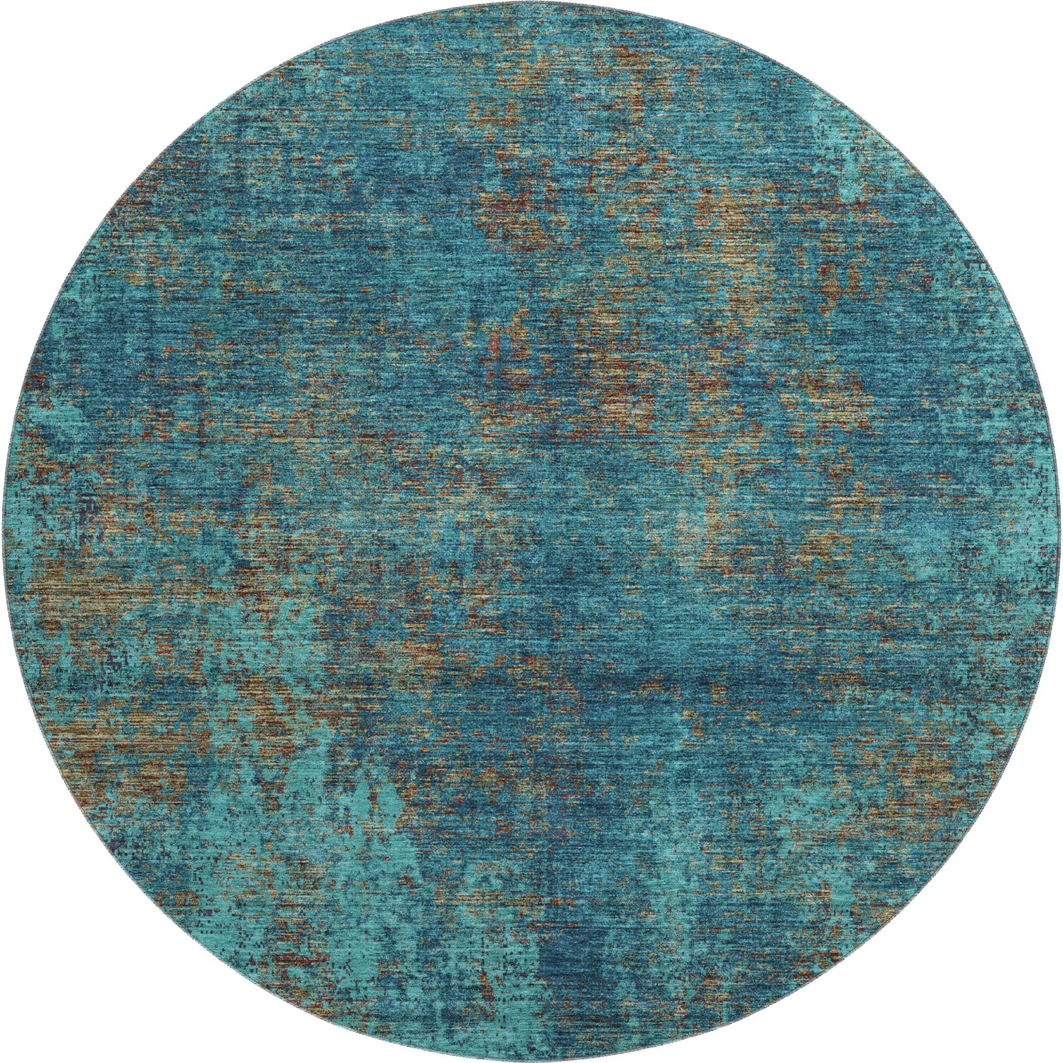 Bogota Machine Washable Transitional Teal Rug 8' x 8' #shape_Round