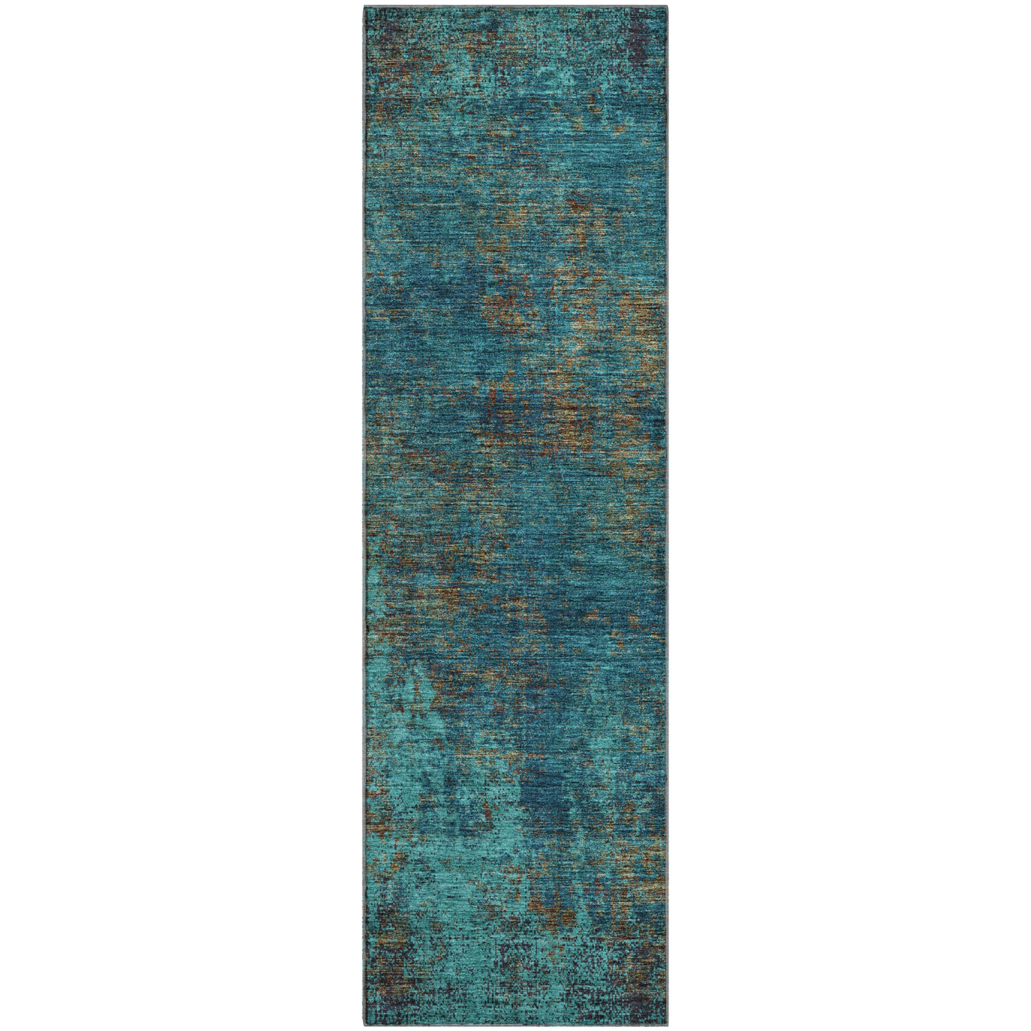 Bogota Machine Washable Transitional Teal Rug 2'3" x 7'6" #shape_Runner