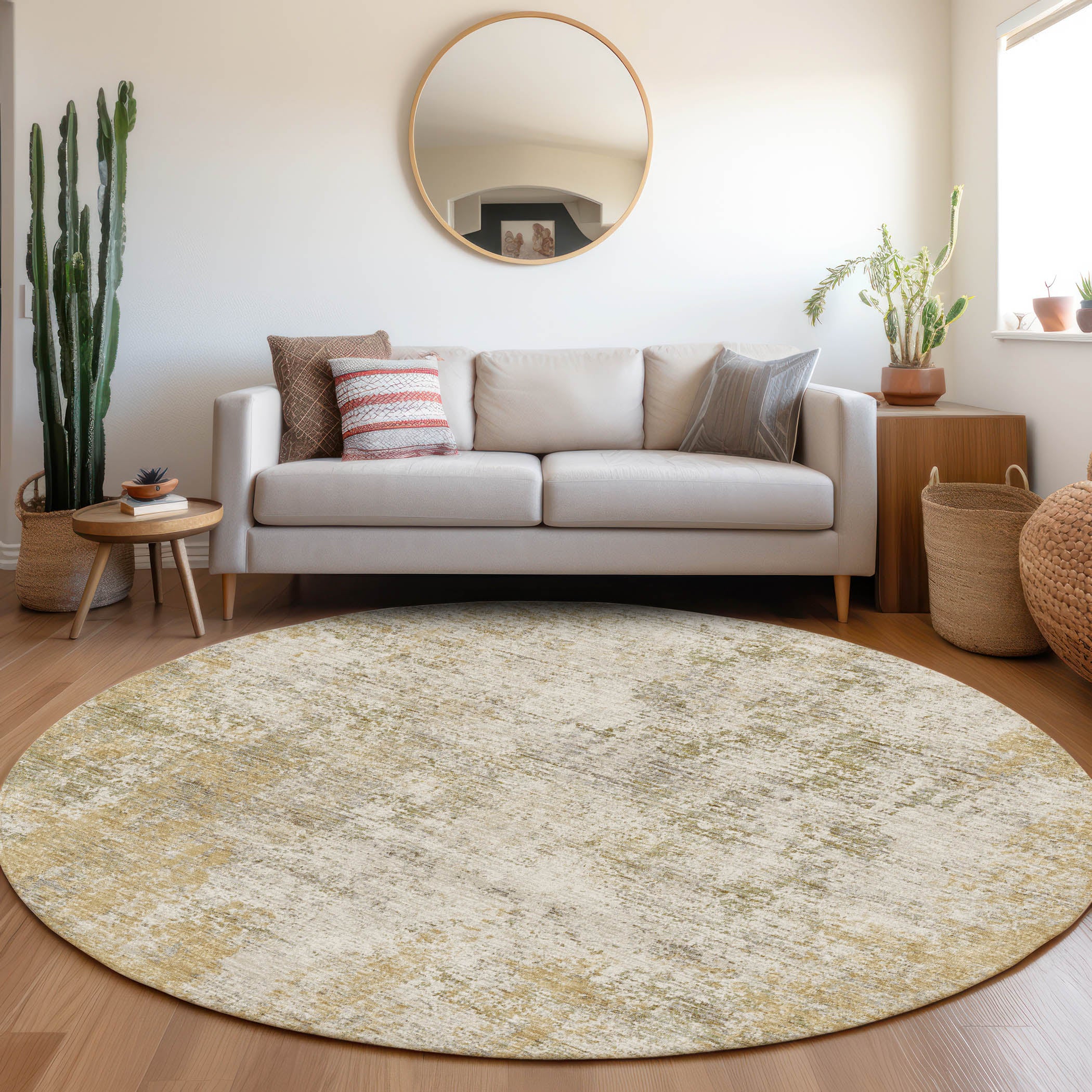 Bogota Machine Washable Transitional Wheat Gold Rug 8' x 8' #shape_Round
