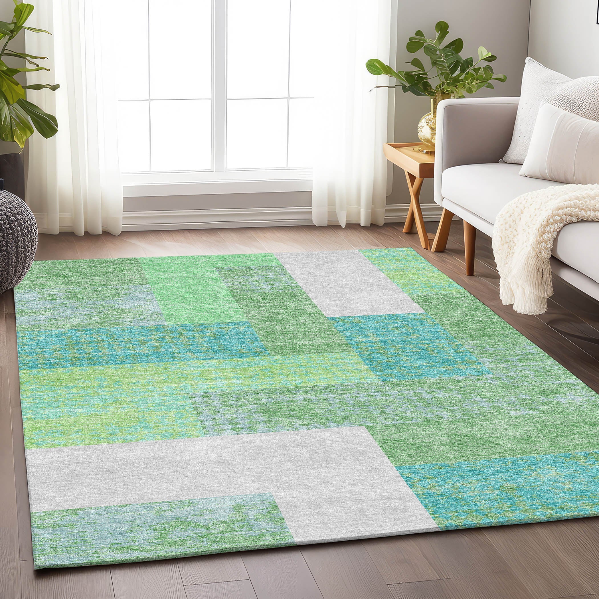 Nairobi Machine Washable Transitional Aloe Green Rug 2'6" x 3'10" #shape_Rectangle