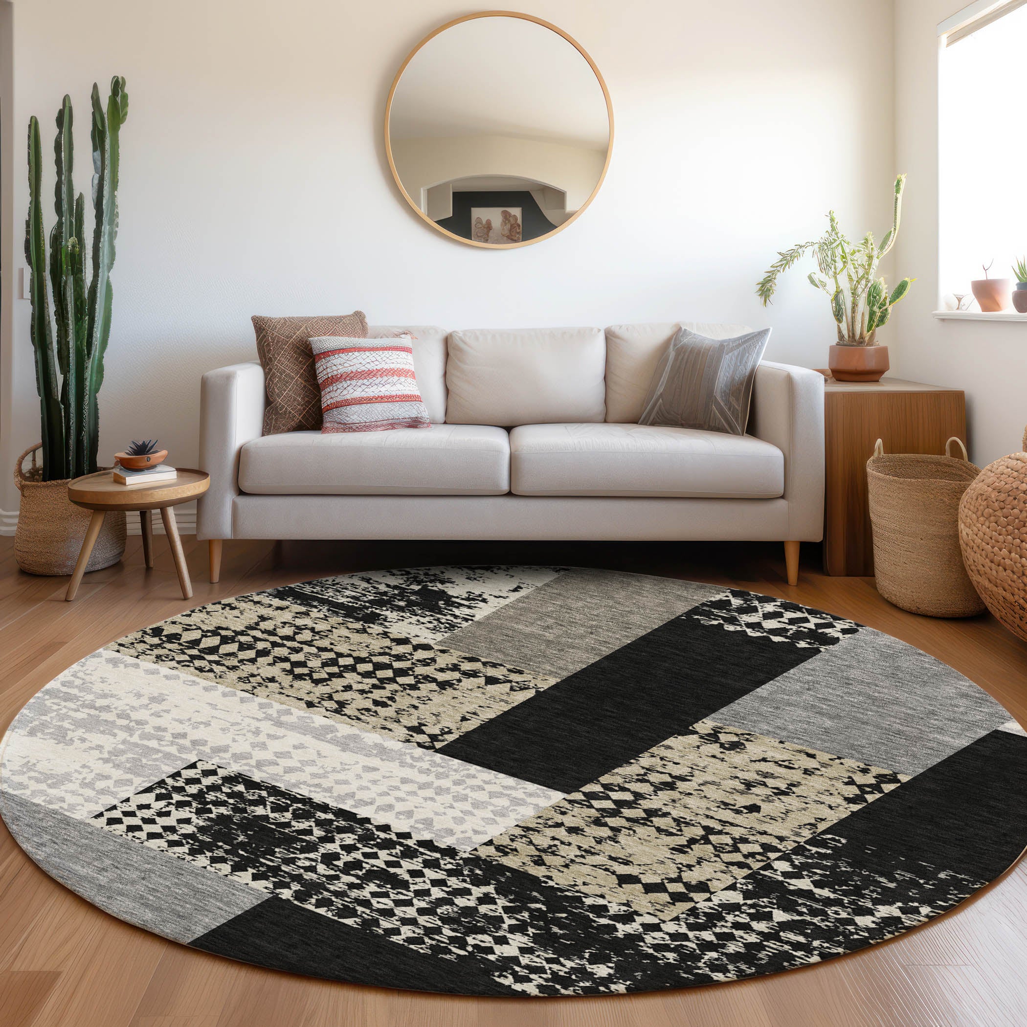 Nairobi Machine Washable Transitional Black Rug 8' x 8' #shape_Round