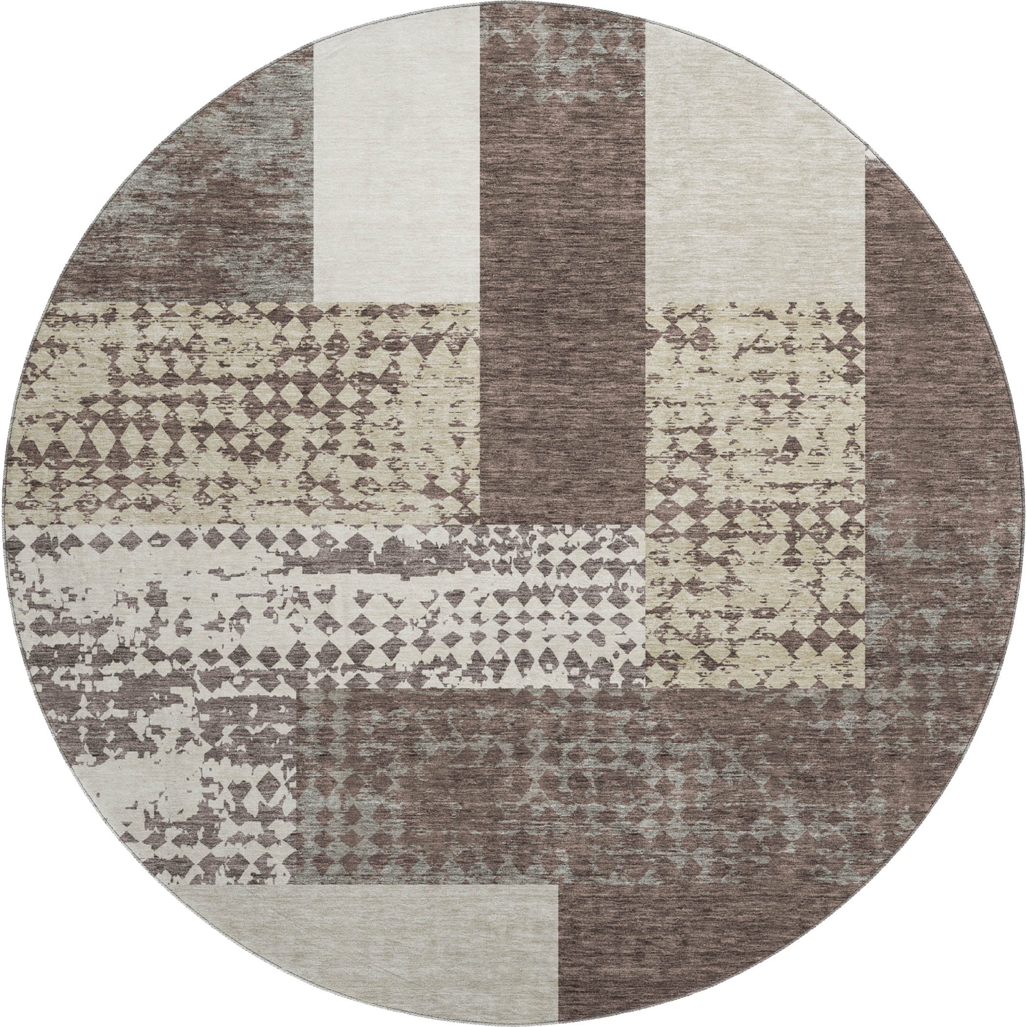 Nairobi Machine Washable Transitional Brown Rug 8' x 8' #shape_Round