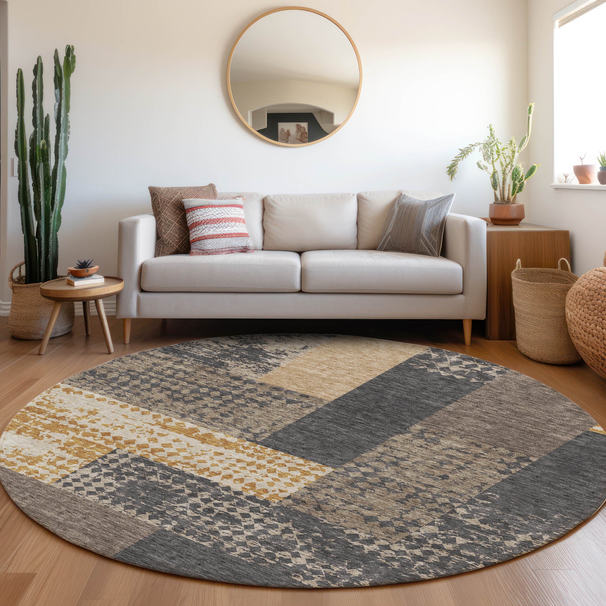 Nairobi Machine Washable Transitional Coffee Brown Rug 8' x 8' #shape_Round